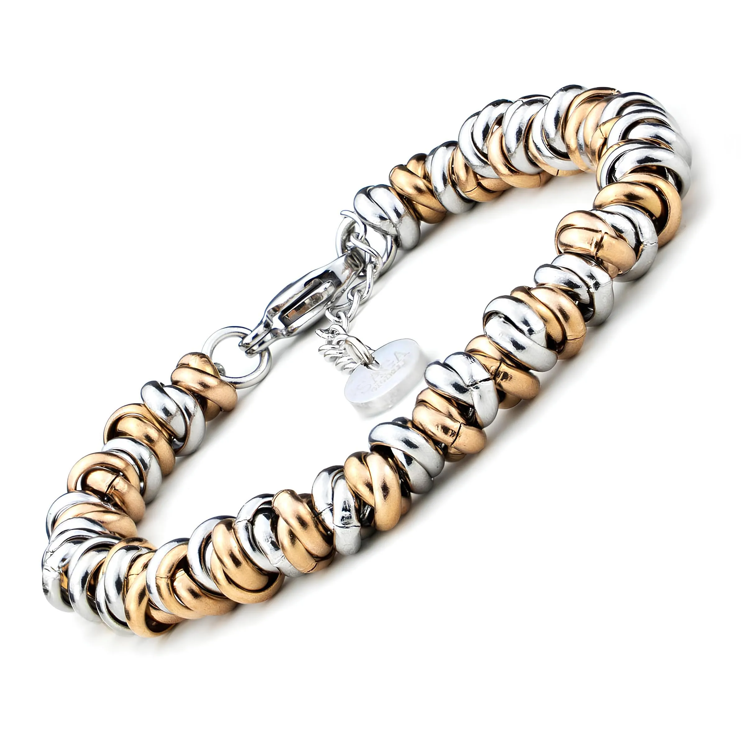 Saga Gioielli Bracciale Donna Intrecciato Nodini Acciaio Ramato-Argentato - immagine 1