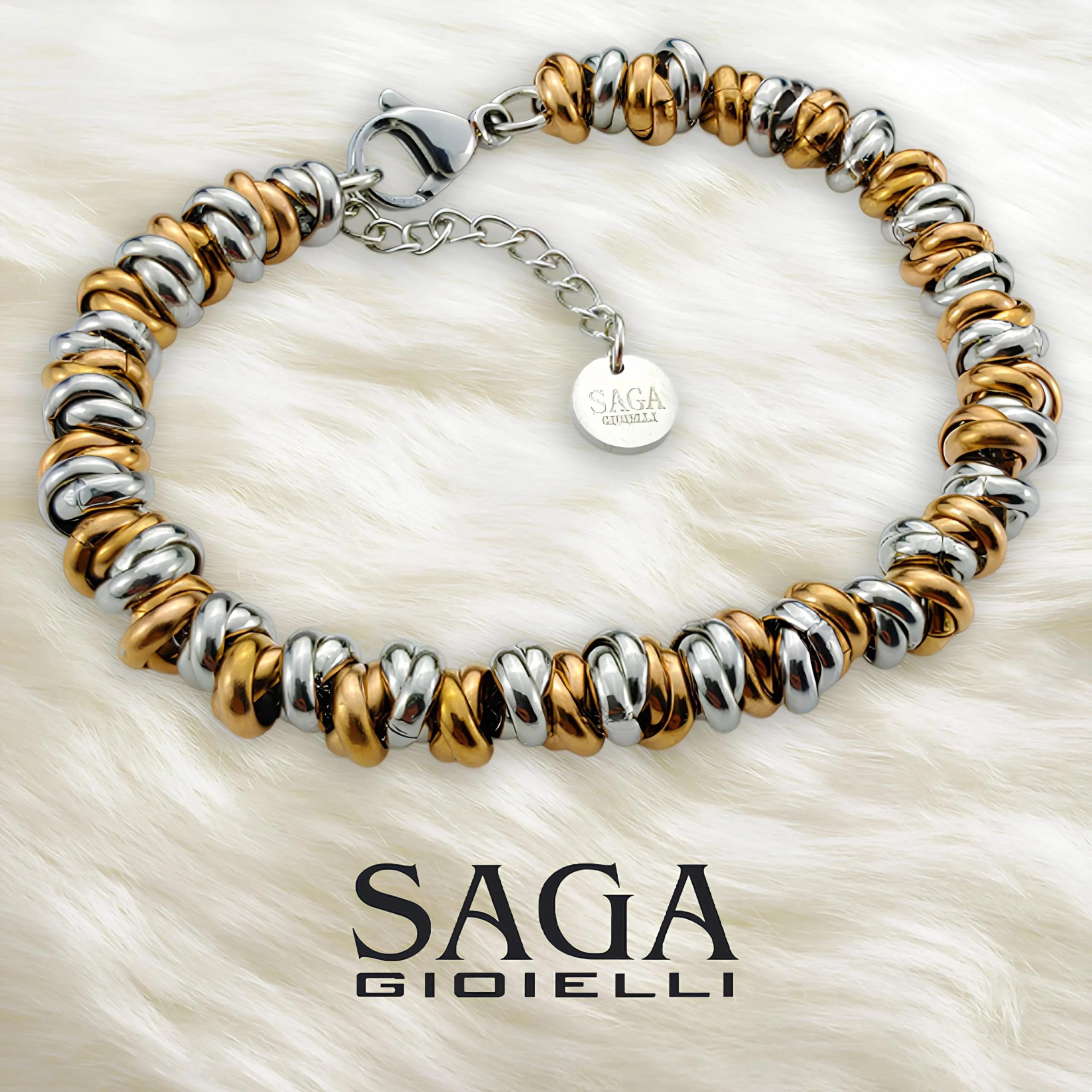 Saga Gioielli Bracciale Donna Intrecciato Nodini Acciaio Ramato-Argentato - immagine 2