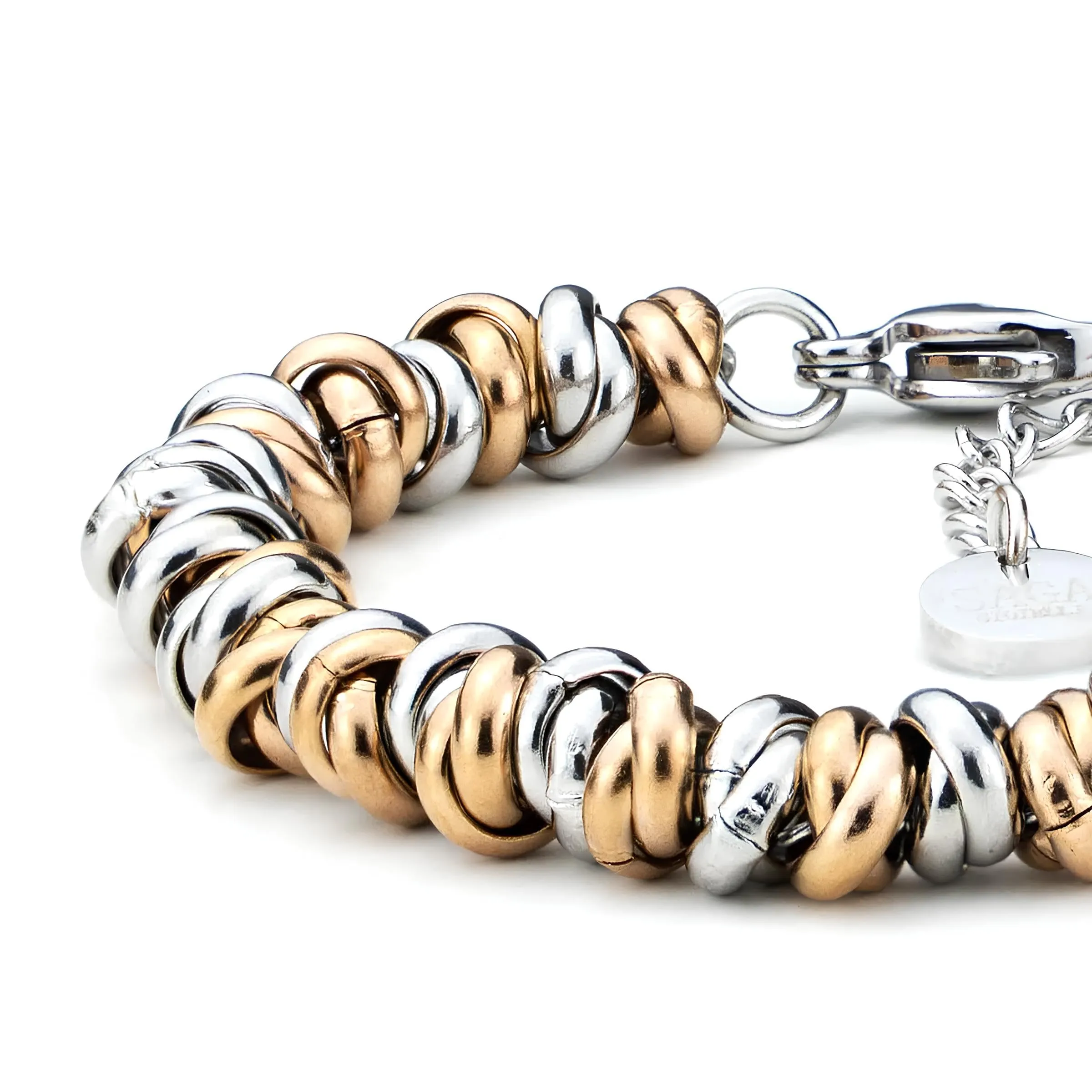 Saga Gioielli Bracciale Donna Intrecciato Nodini Acciaio Ramato-Argentato - immagine 6