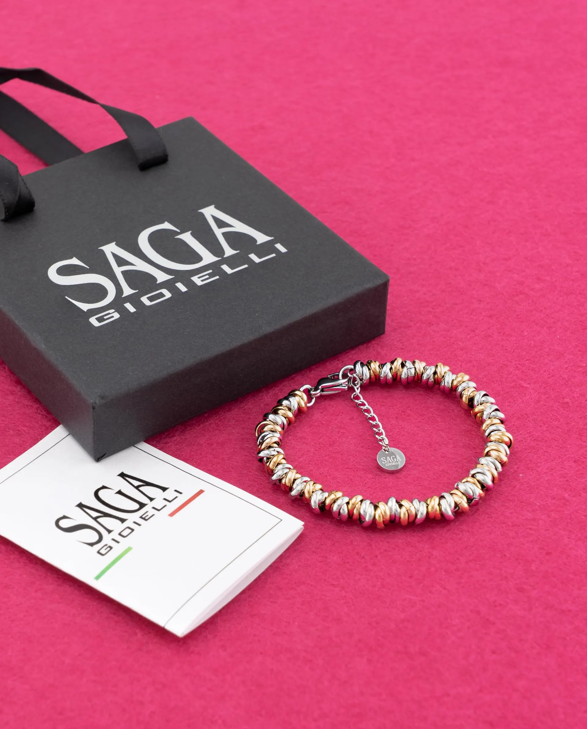 Saga Gioielli Bracciale Donna Intrecciato Nodini Acciaio Ramato-Argentato - immagine 7