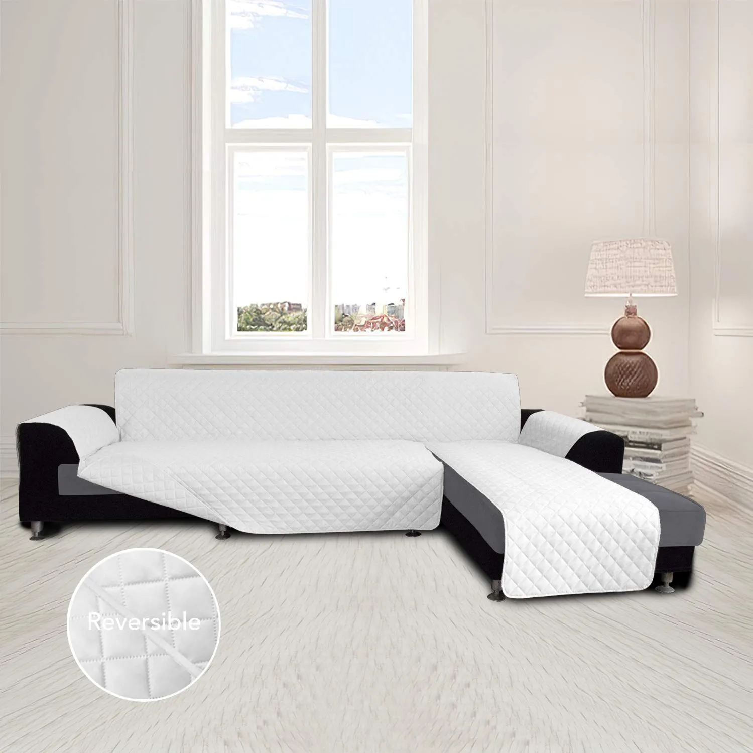 Easy-Going Copridivano a forma di L reversibile, Taglia L, Bianco/Bianco - immagine 2