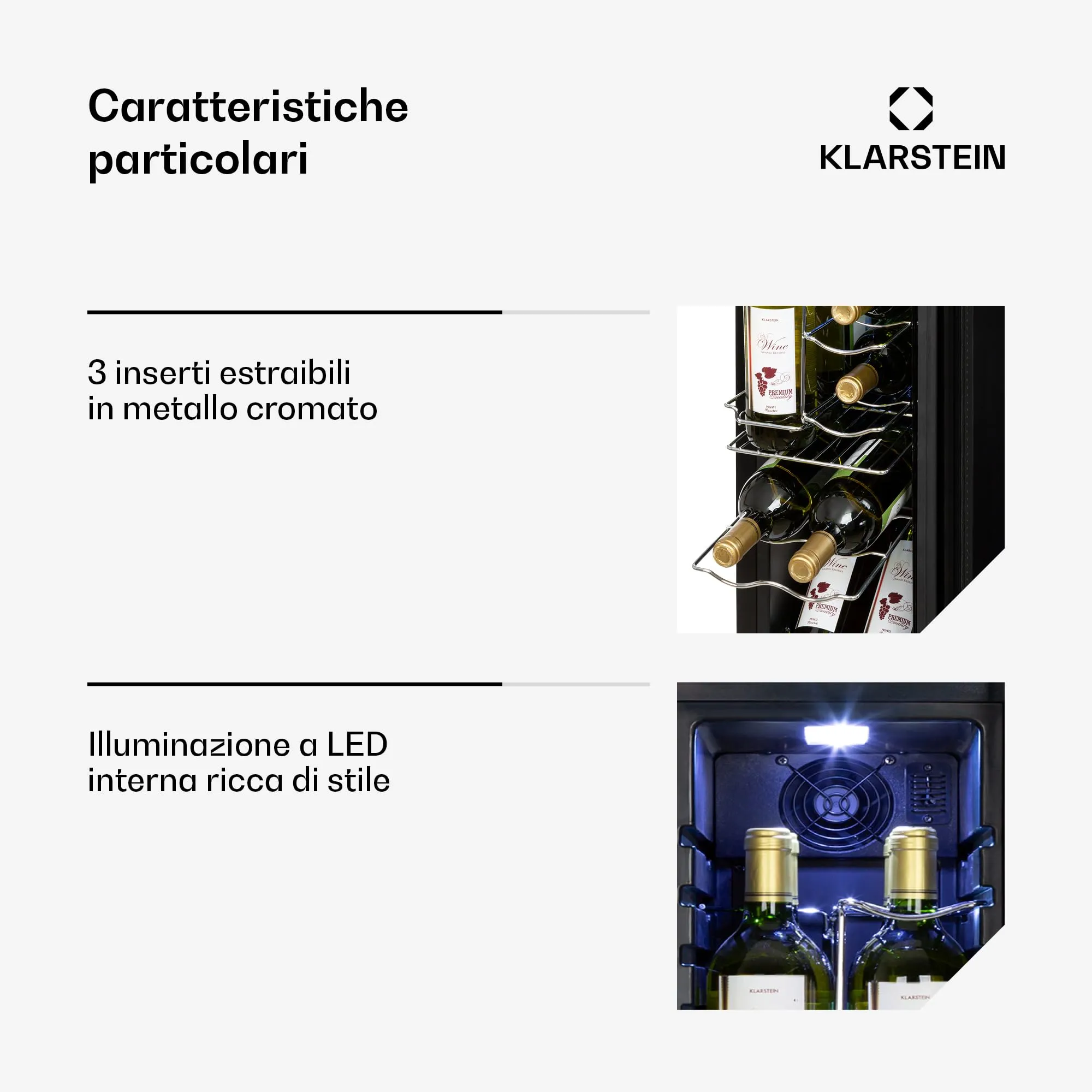 Klarstein Shiraz Cantinetta Vino Nero, 12 Bottiglie, 1 Zona, 5–18 °C, LED, Telaio Inox - immagine 4