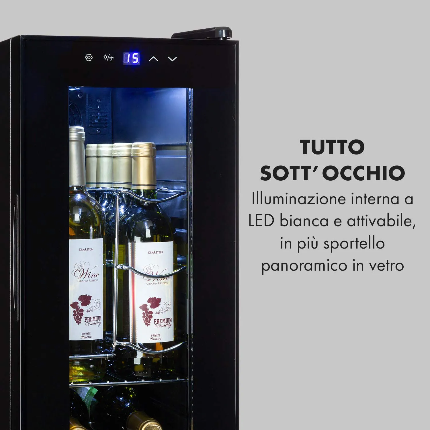 Klarstein Shiraz Cantinetta Vino Nero, 12 Bottiglie, 1 Zona, 5–18 °C, LED, Telaio Inox - immagine 8