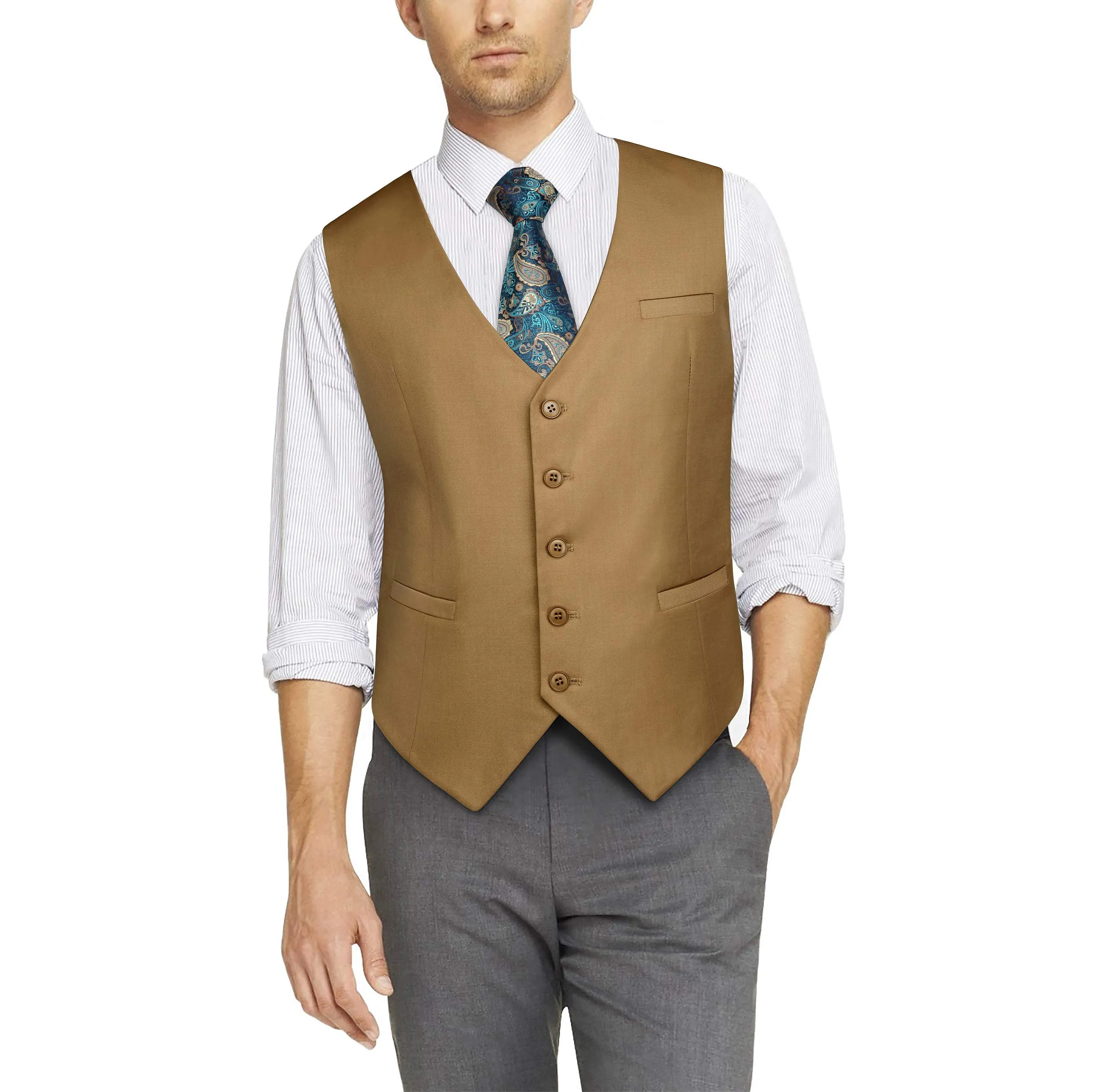 HISDERN Gilet in cotone tinta unita da uomo - immagine 3
