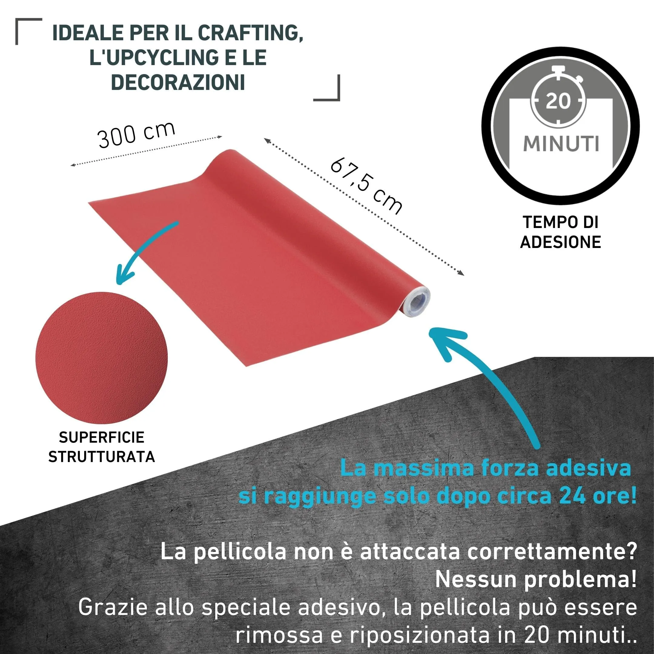 Venilia Pellicola Adesiva, Rosso Vino, 67,5cm x 3m, Spessore 160μ, PVC senza ftalati - immagine 2