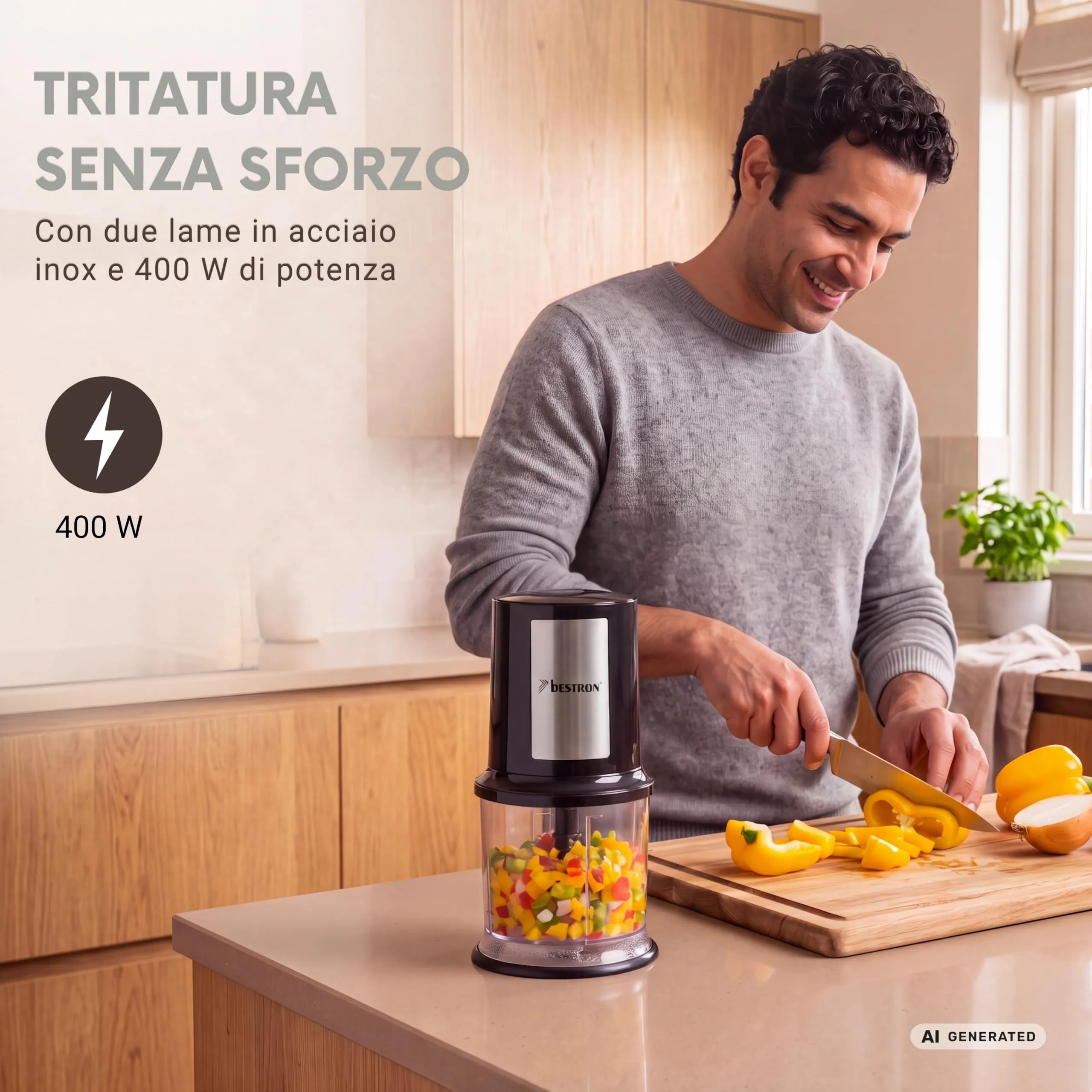 Bestron Tritatutto Elettrico AKC200, 400W, 500 ml, Argento - immagine 3