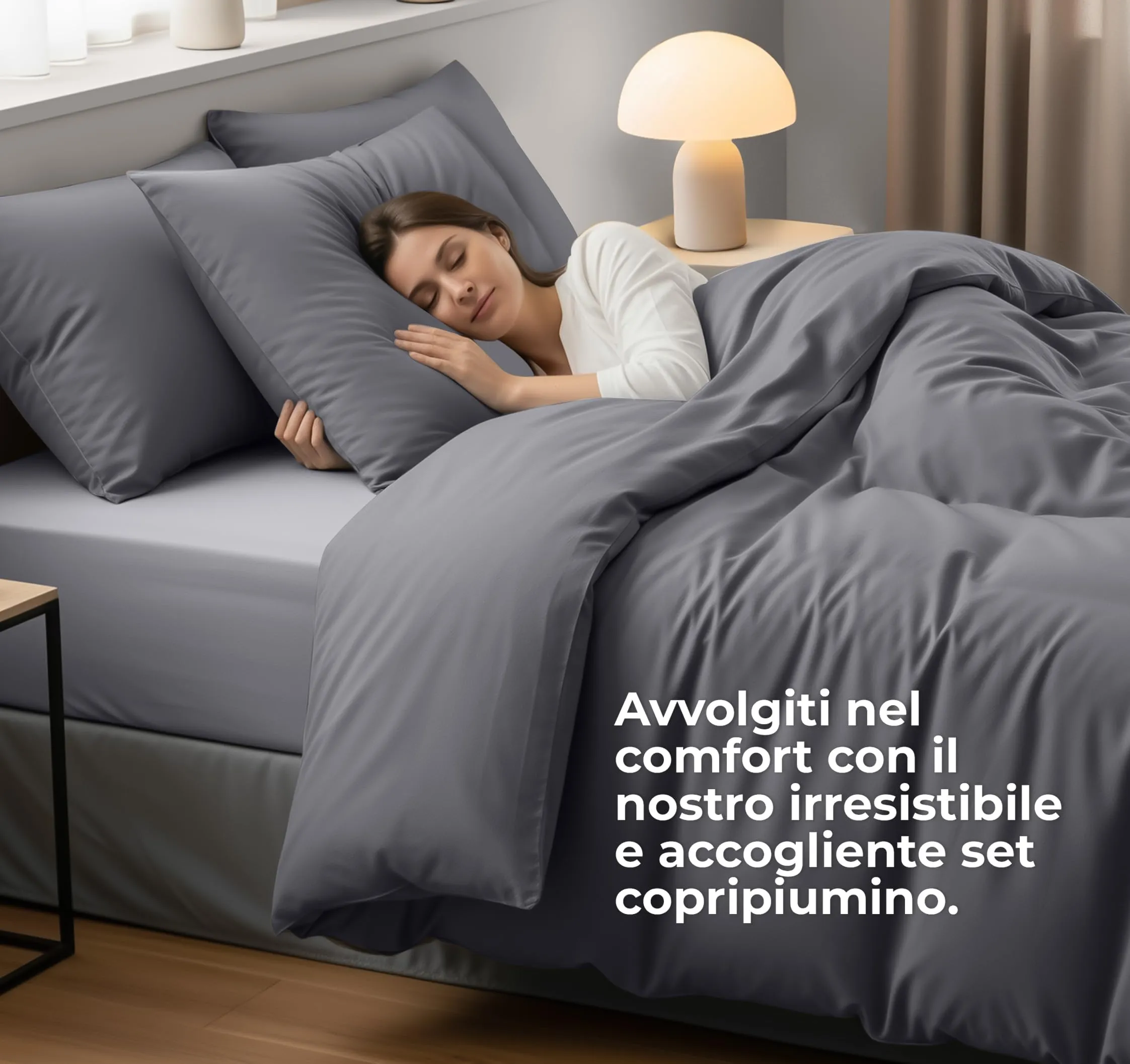 Utopia Bedding Set Copripiumino Matrimoniale 240x220 cm e 2 Federe, Grigio - immagine 3