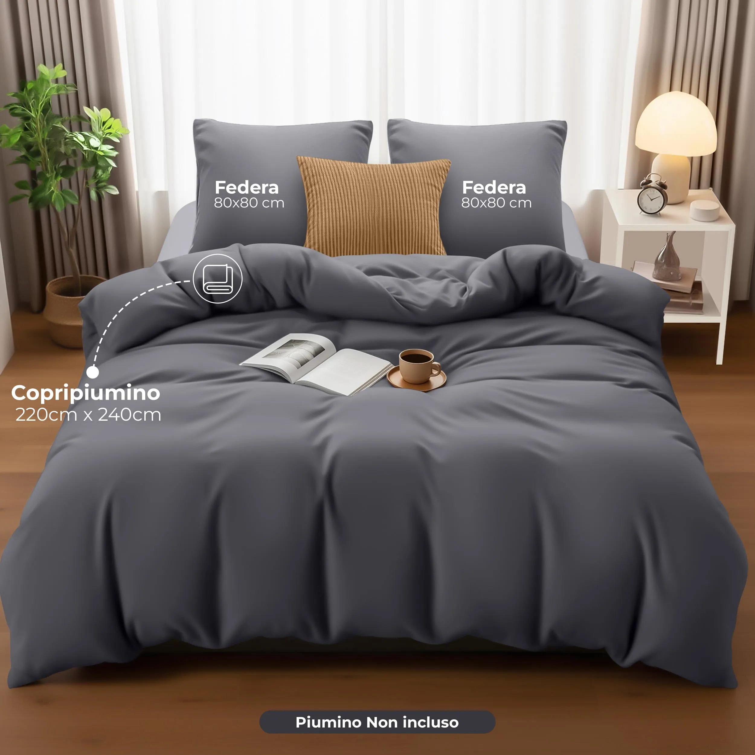 Utopia Bedding Set Copripiumino Matrimoniale 240x220 cm e 2 Federe, Grigio - immagine 4