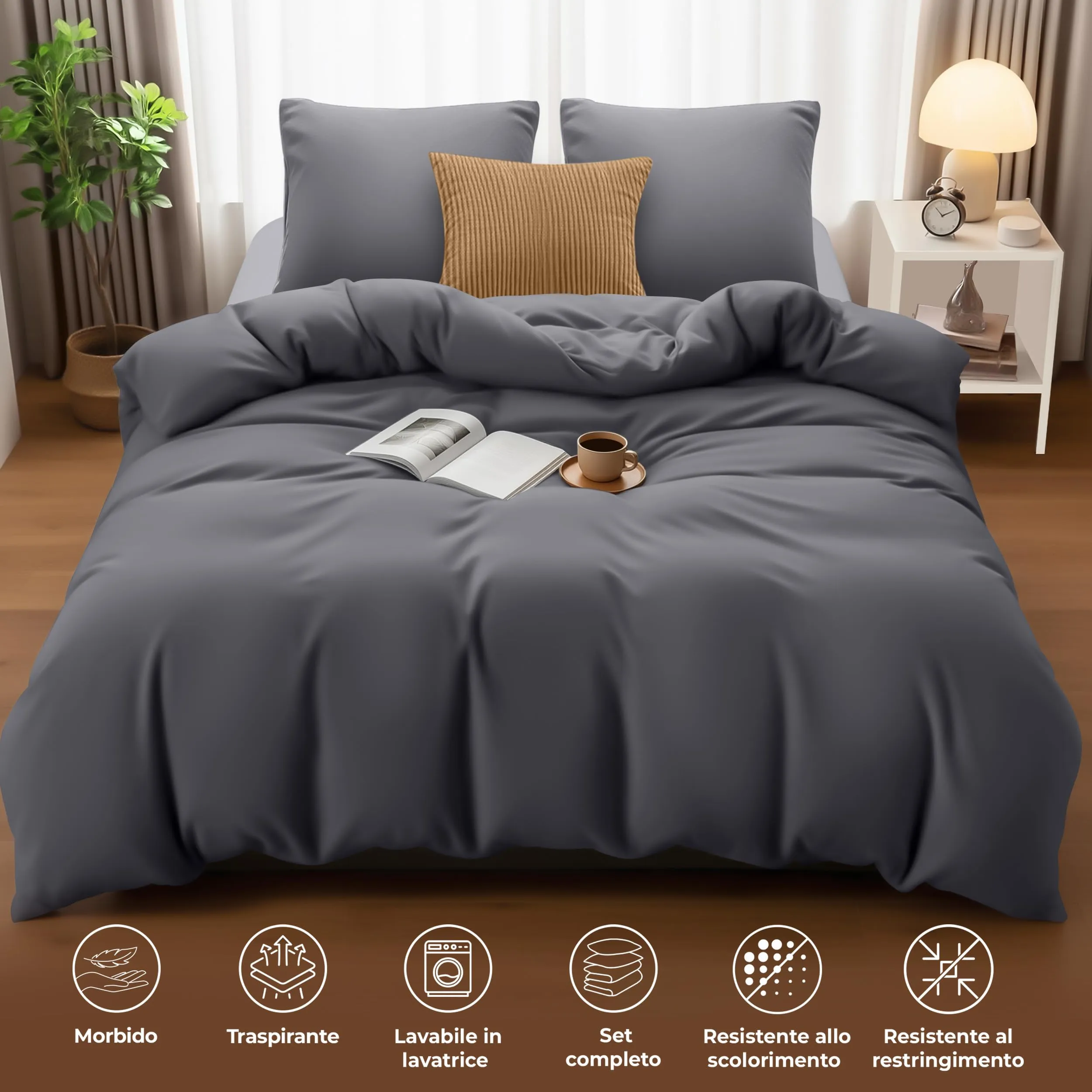 Utopia Bedding Set Copripiumino Matrimoniale 240x220 cm e 2 Federe, Grigio - immagine 5
