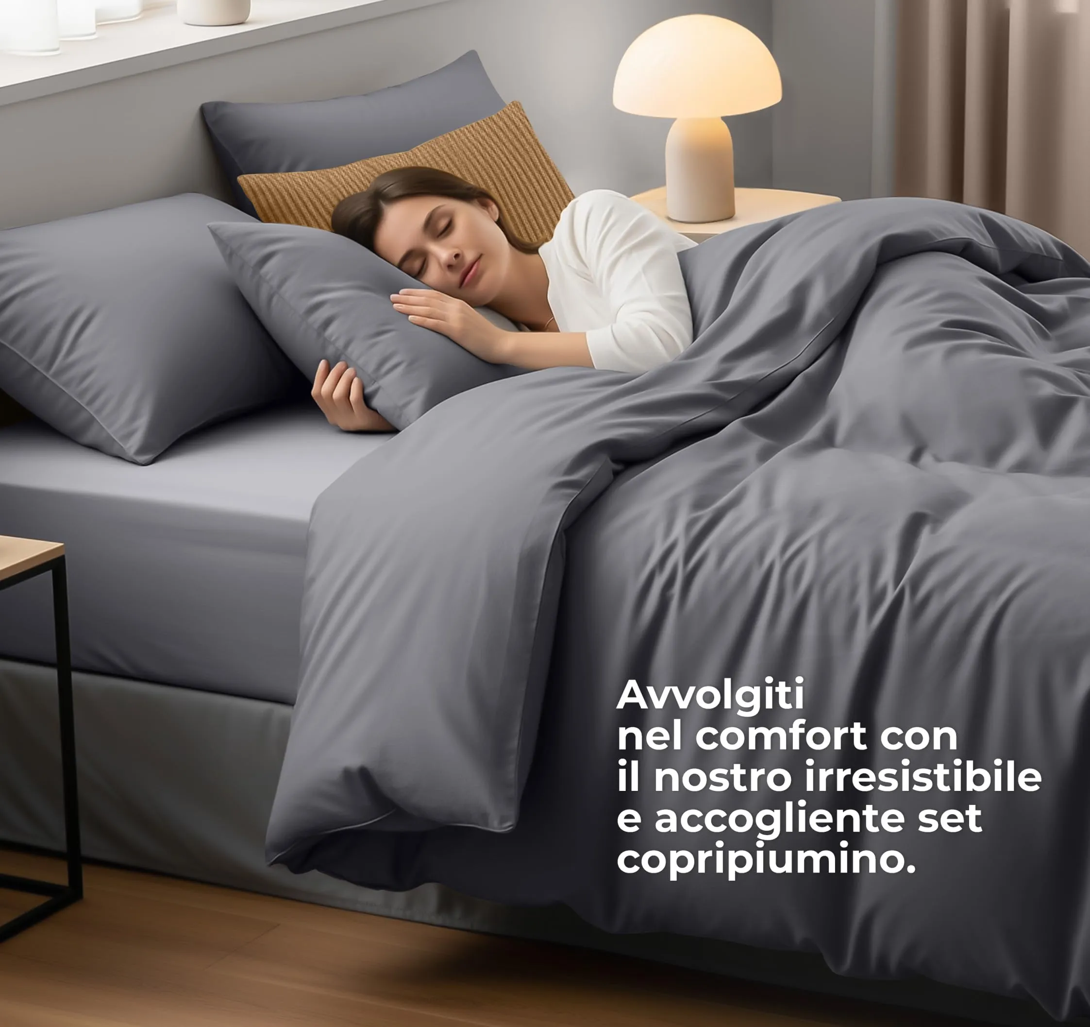 Utopia Bedding Set Copripiumino Matrimoniale 260x220 cm e 2 Federe 50x75 cm, Grigio - immagine 3