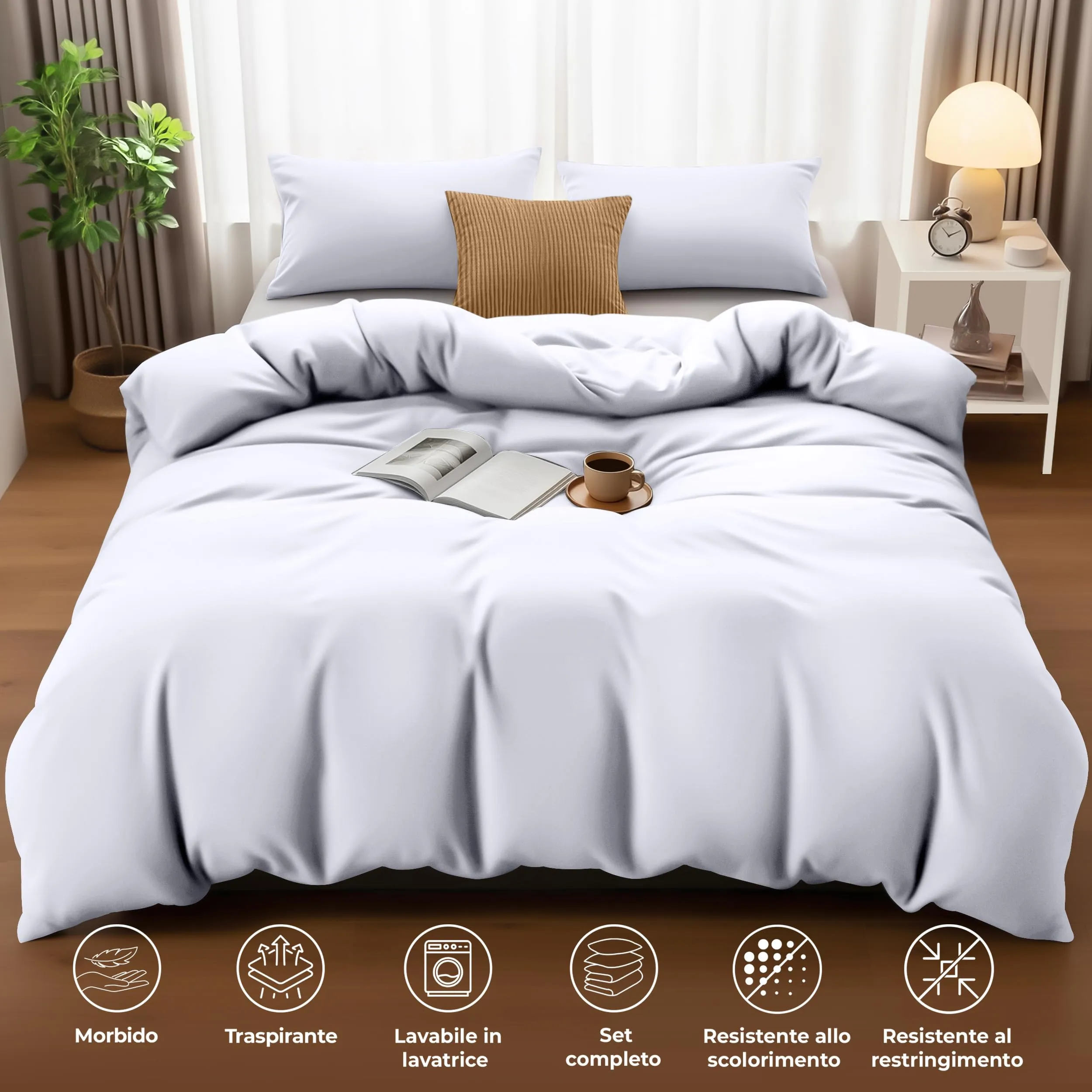 Utopia Bedding Set Copripiumino 260x220 cm e 2 Federe 50x75 cm, Bianco - immagine 7