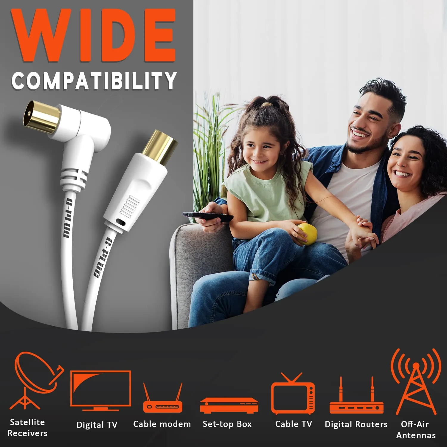 G-PLUG Cavo Antenna TV Maschio-Maschio, Prolunga Cavo Coassiale, 10m, Bianco - immagine 2