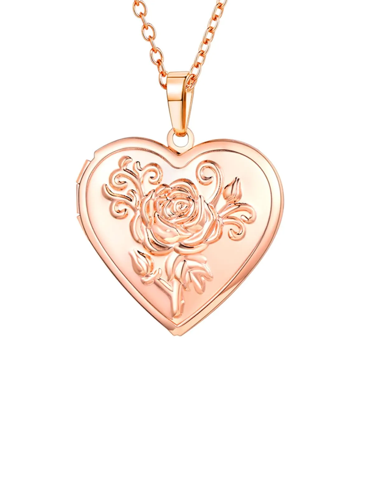 U7 Collana Donna Portafoto Cuore Apribile Fiore Rosa Acciaio Inossidabile - immagine 1
