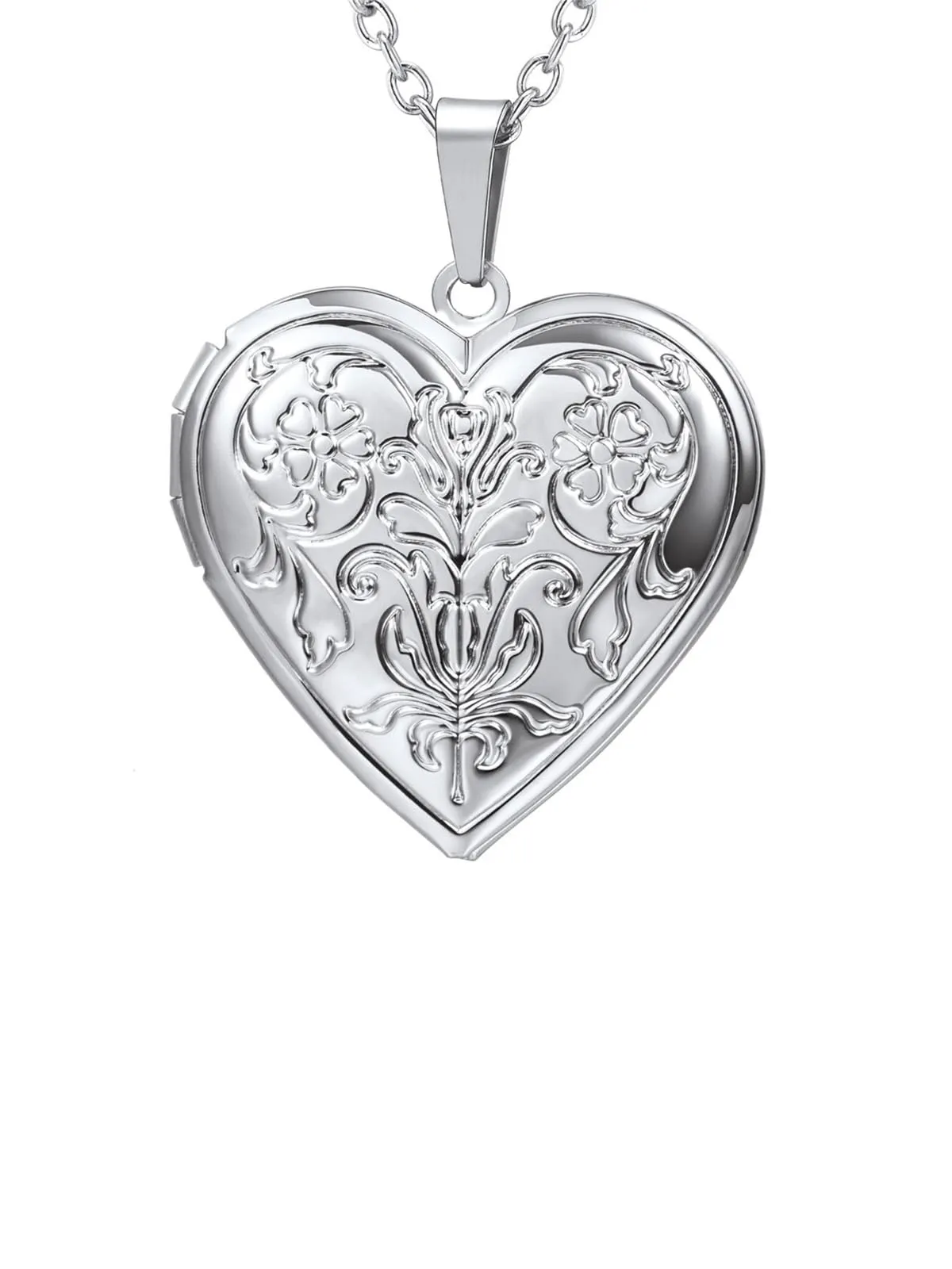 U7 Collana Donna Portafoto Cuore Apribile Fiore Acciaio Inossidabile - immagine 1