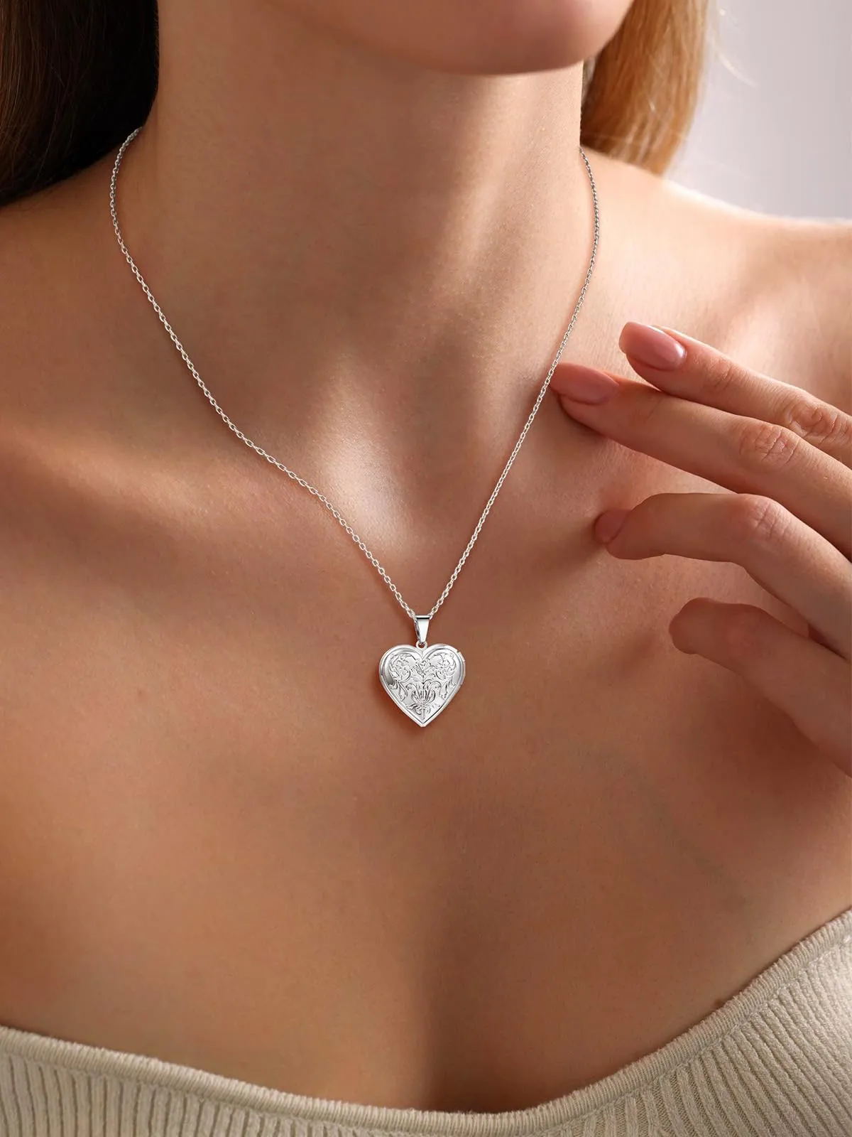 U7 Collana Donna Portafoto Cuore Apribile Fiore Acciaio Inossidabile - immagine 2