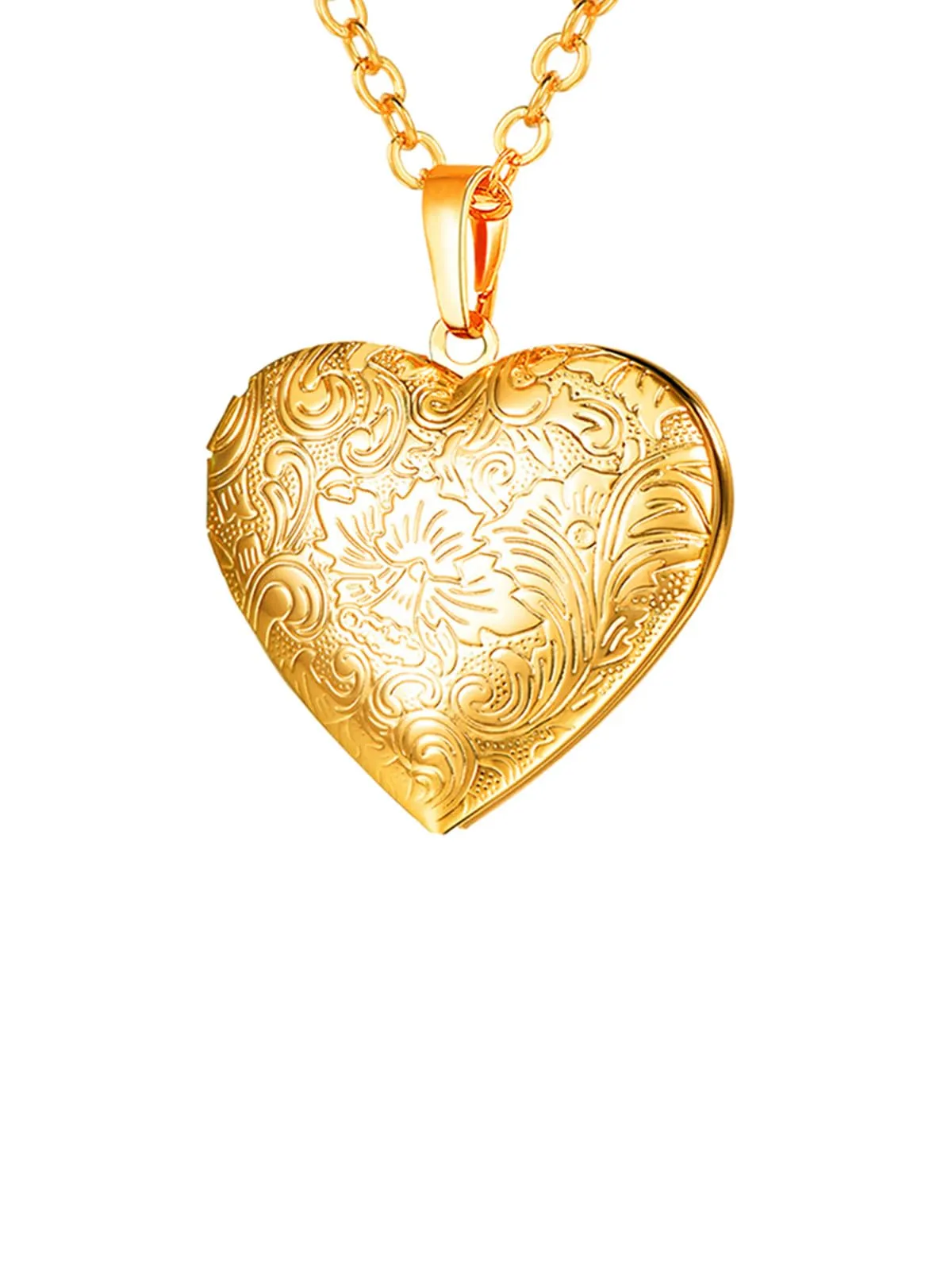 U7 Collana Donna Portafoto Cuore Apribile Fiore Oro Acciaio Inossidabile - immagine 1