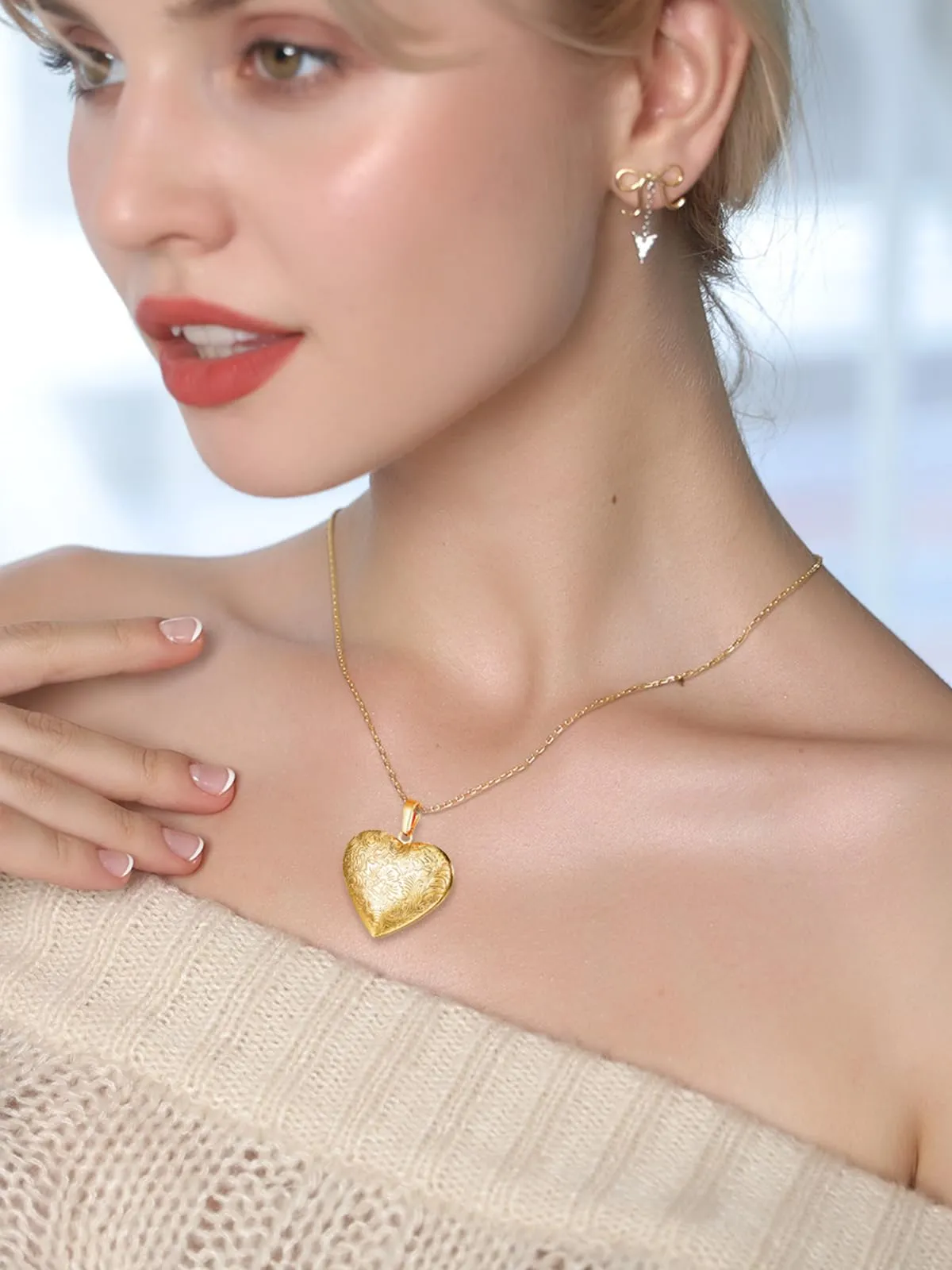 U7 Collana Donna Portafoto Cuore Apribile Fiore Oro Acciaio Inossidabile - immagine 4