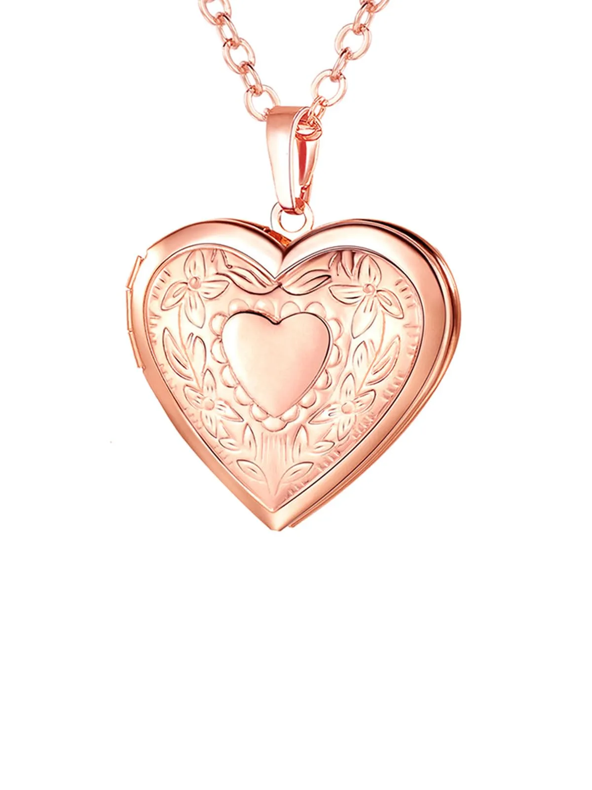 U7 Collana Donna Portafoto Cuore Apribile Fiore Rosa Acciaio Inossidabile - immagine 1