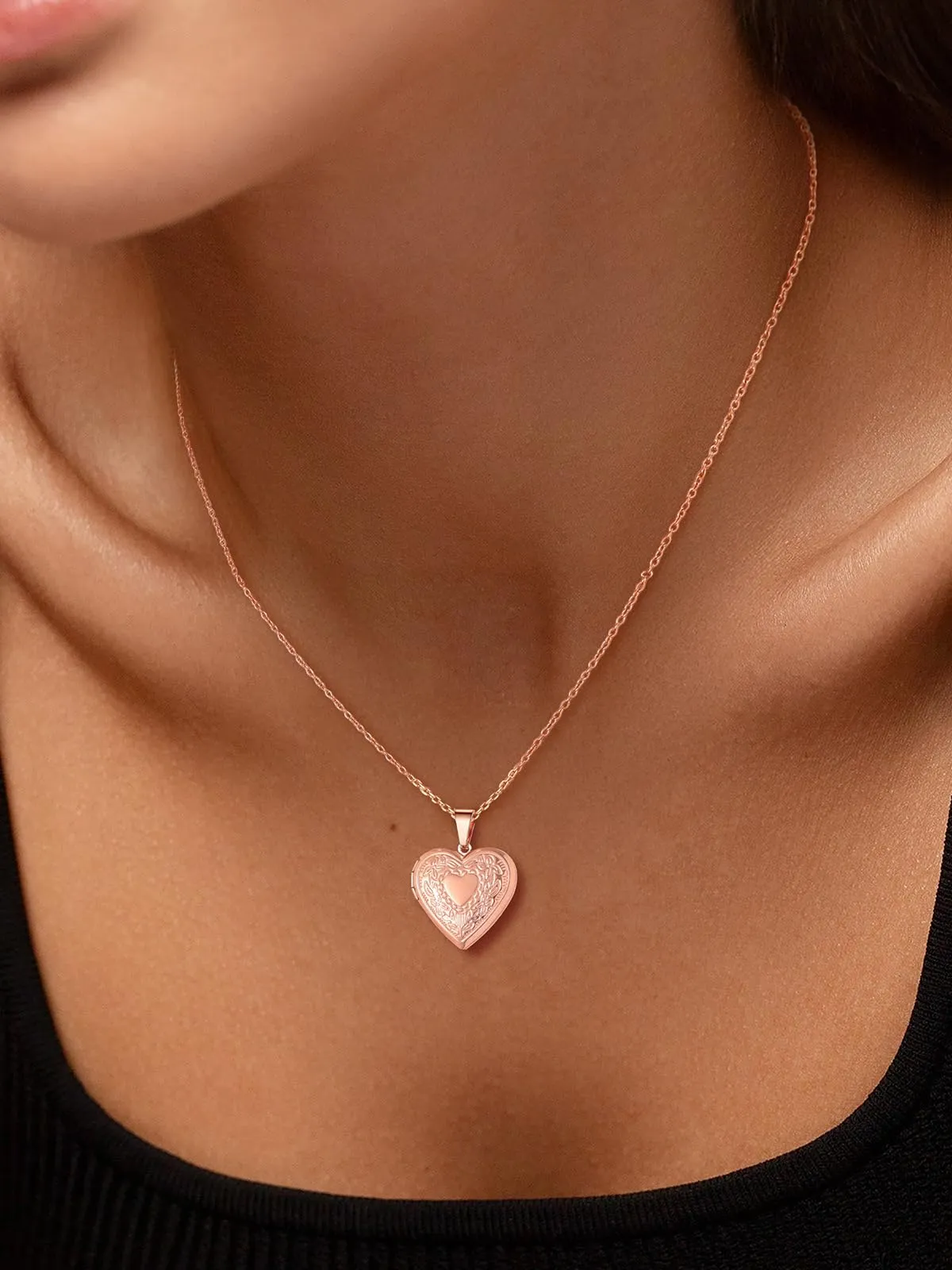 U7 Collana Donna Portafoto Cuore Apribile Fiore Rosa Acciaio Inossidabile - immagine 2