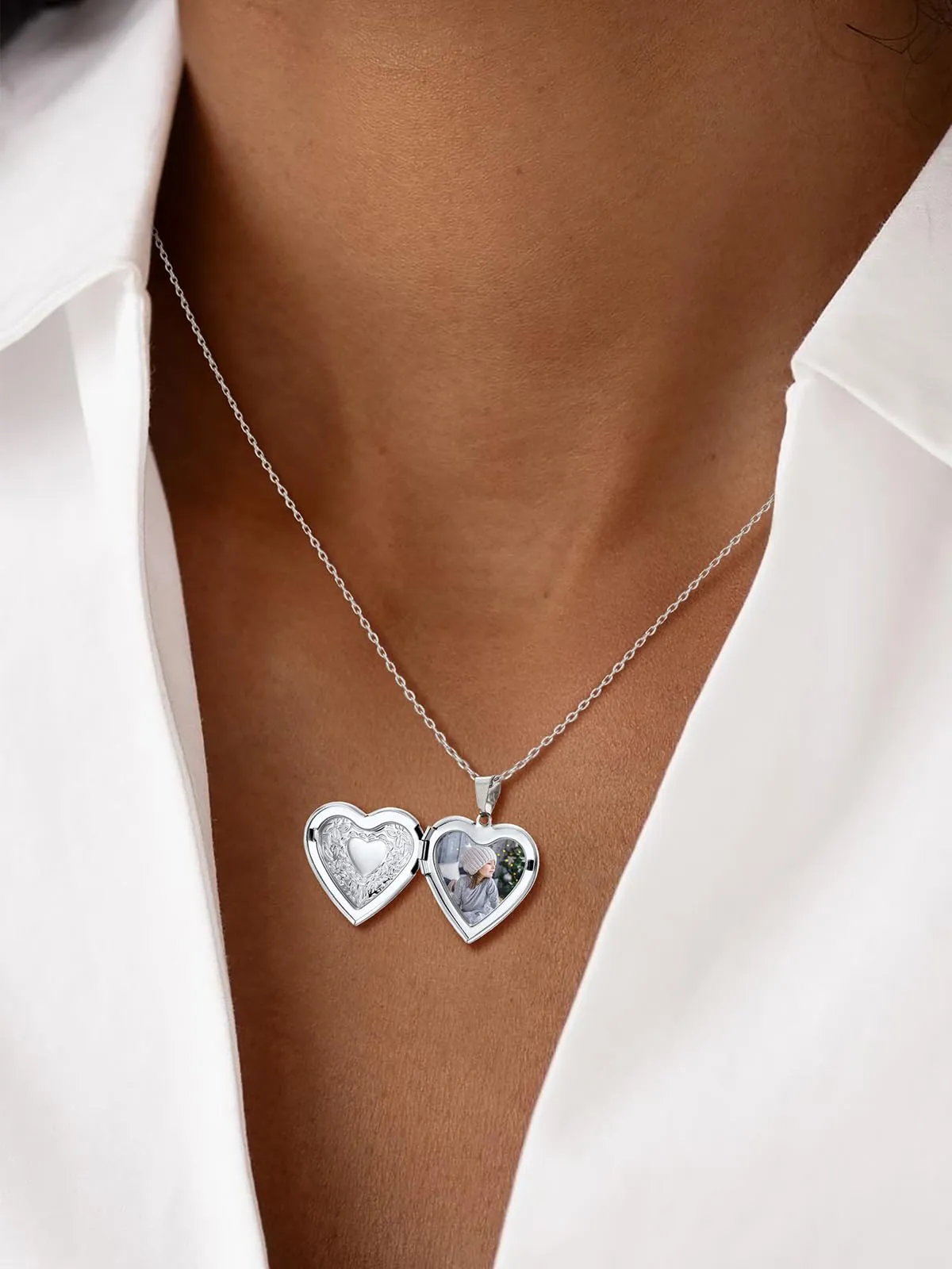 U7 Collana Donna Portafoto Cuore Apribile Fiore Acciaio Inossidabile - immagine 2