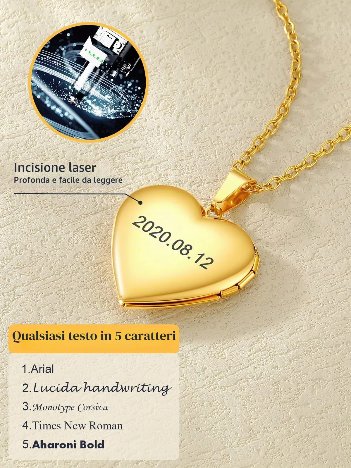 U7 Collana con Foto Personalizzata, Medaglione Portafoto a Cuore in Acciaio Inossidabile 316L, Oro 14K - immagine 5