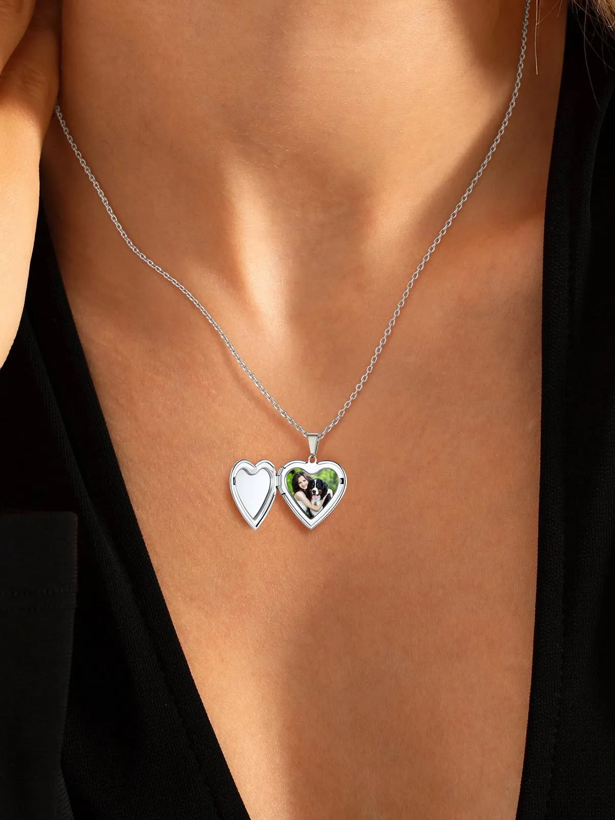U7 Collana con Medaglione Portafoto a Cuore Personalizzata in Acciaio Inossidabile 316L, Argento - immagine 3