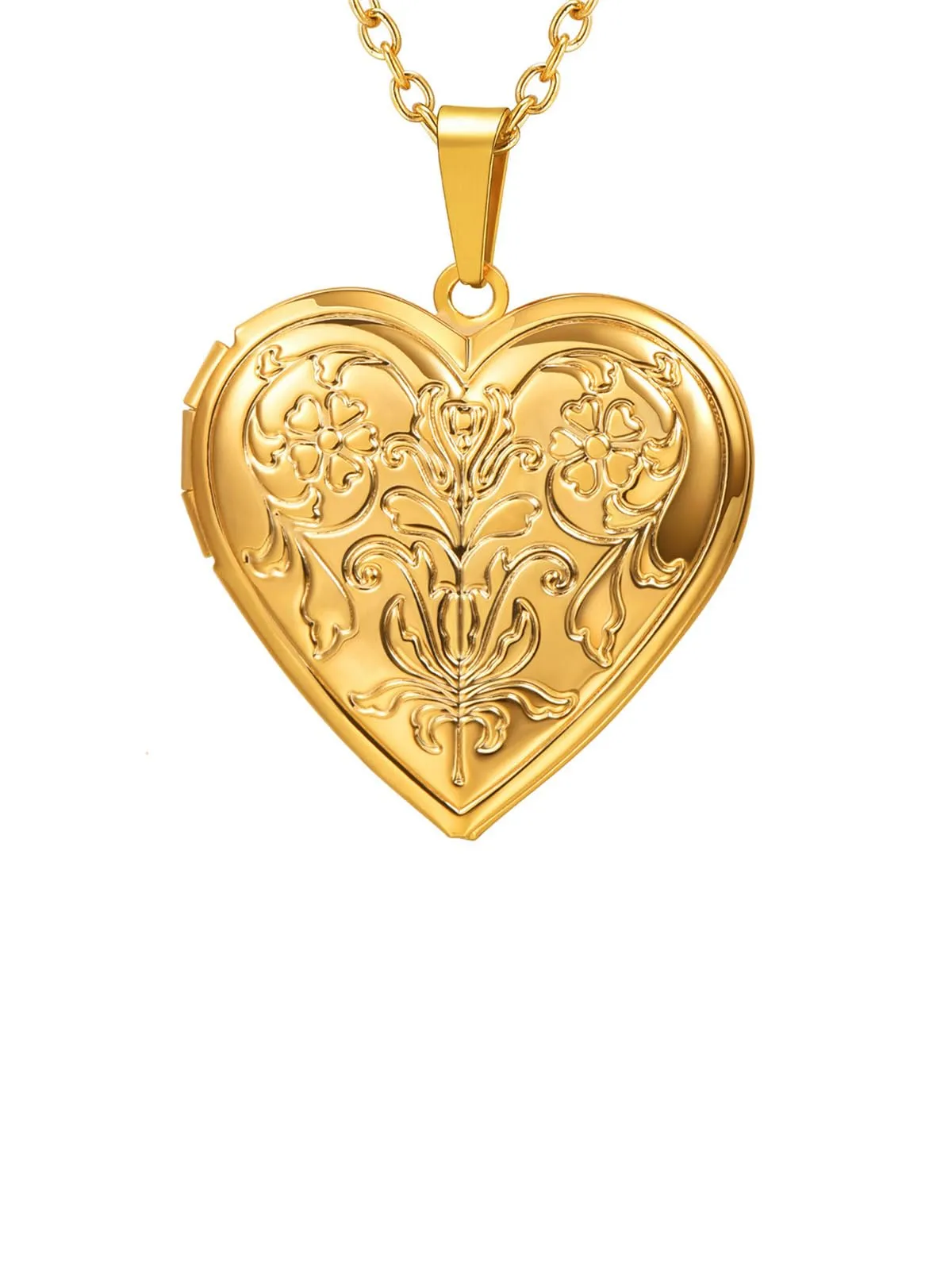 U7 Collana Donna Portafoto Cuore Apribile Fiore Oro Acciaio Inossidabile - immagine 1