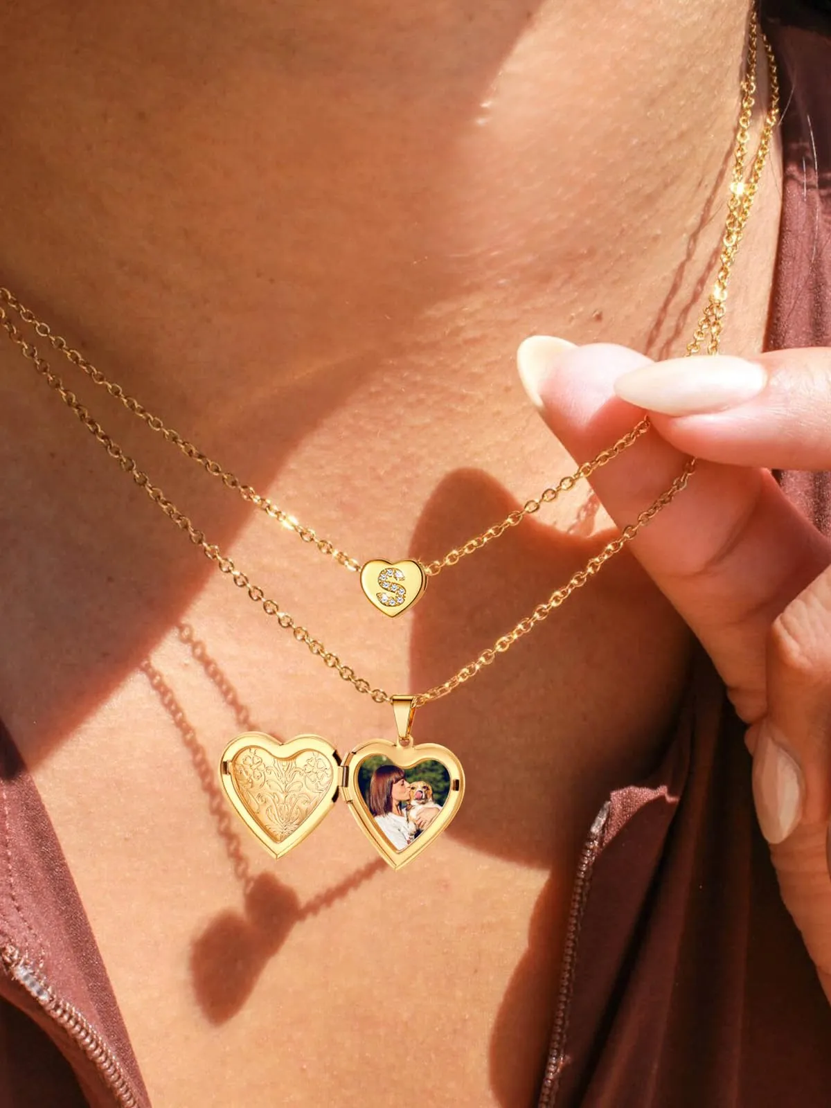 U7 Collana Donna Portafoto Cuore Apribile Fiore Oro Acciaio Inossidabile - immagine 4