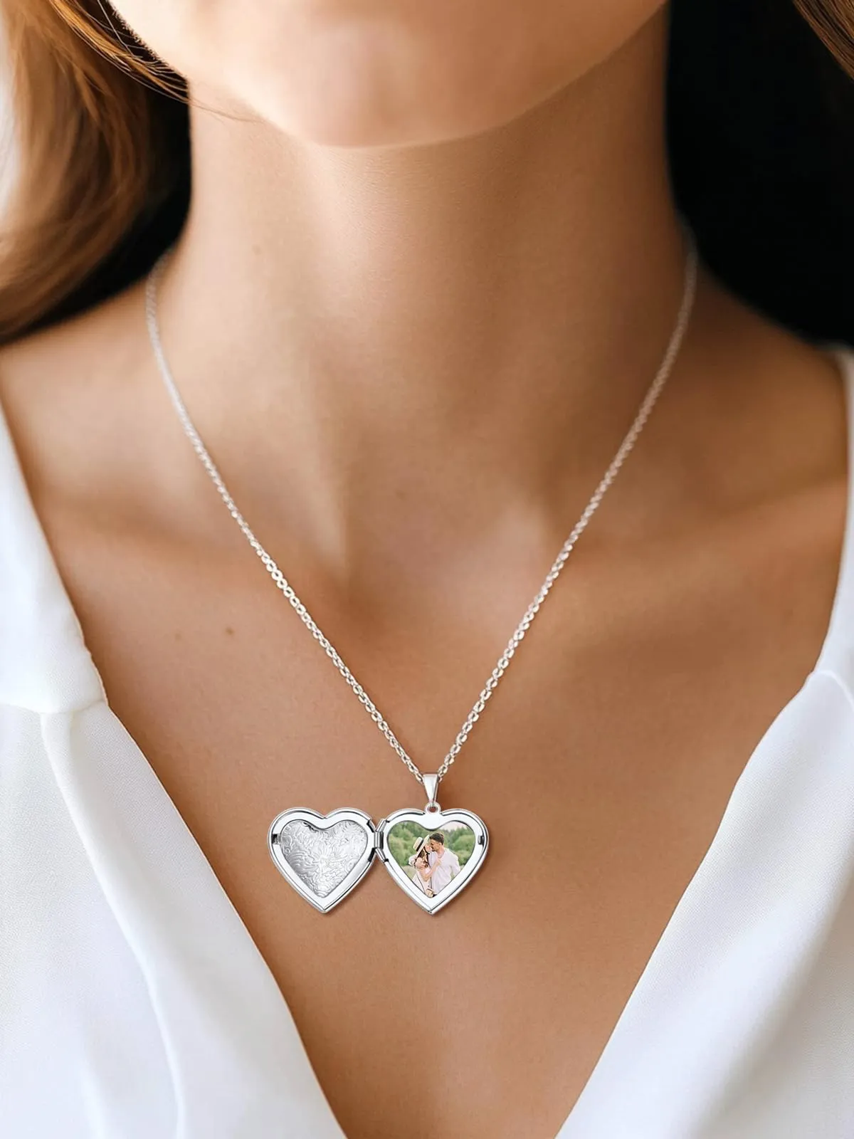 U7 Collana Donna Portafoto Cuore Apribile Fiore in Acciaio Inossidabile - immagine 3