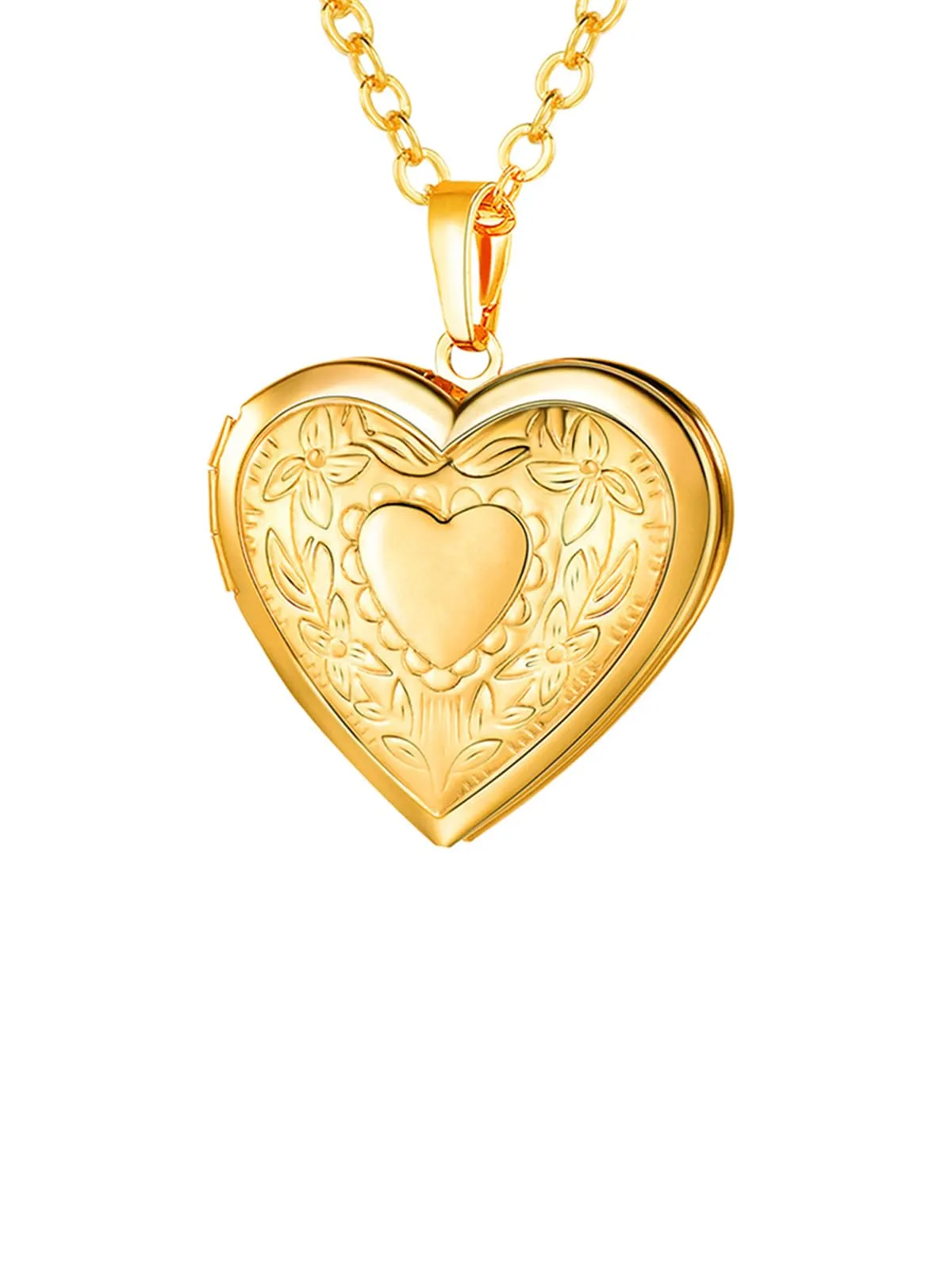 U7 Collana Donna Portafoto Cuore Apribile Fiore Oro Acciaio Inossidabile - immagine 1