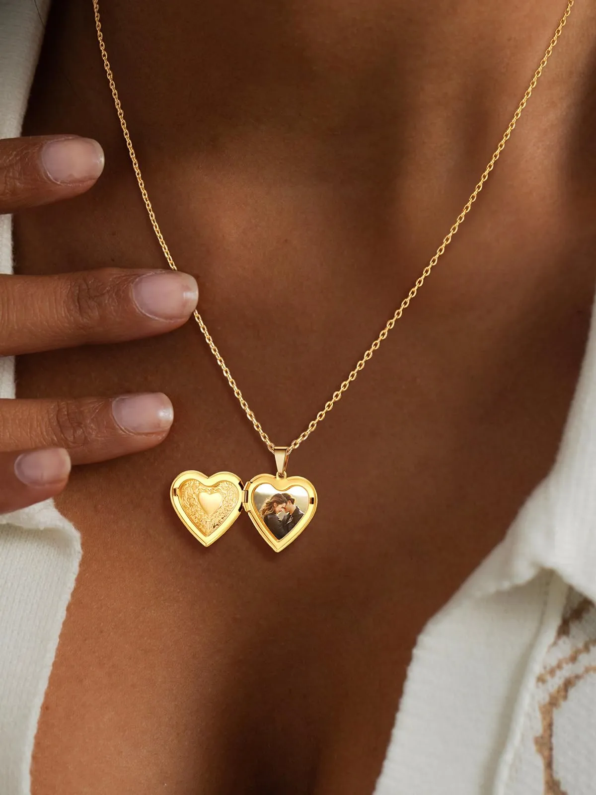 U7 Collana Donna Portafoto Cuore Apribile Fiore Oro Acciaio Inossidabile - immagine 4