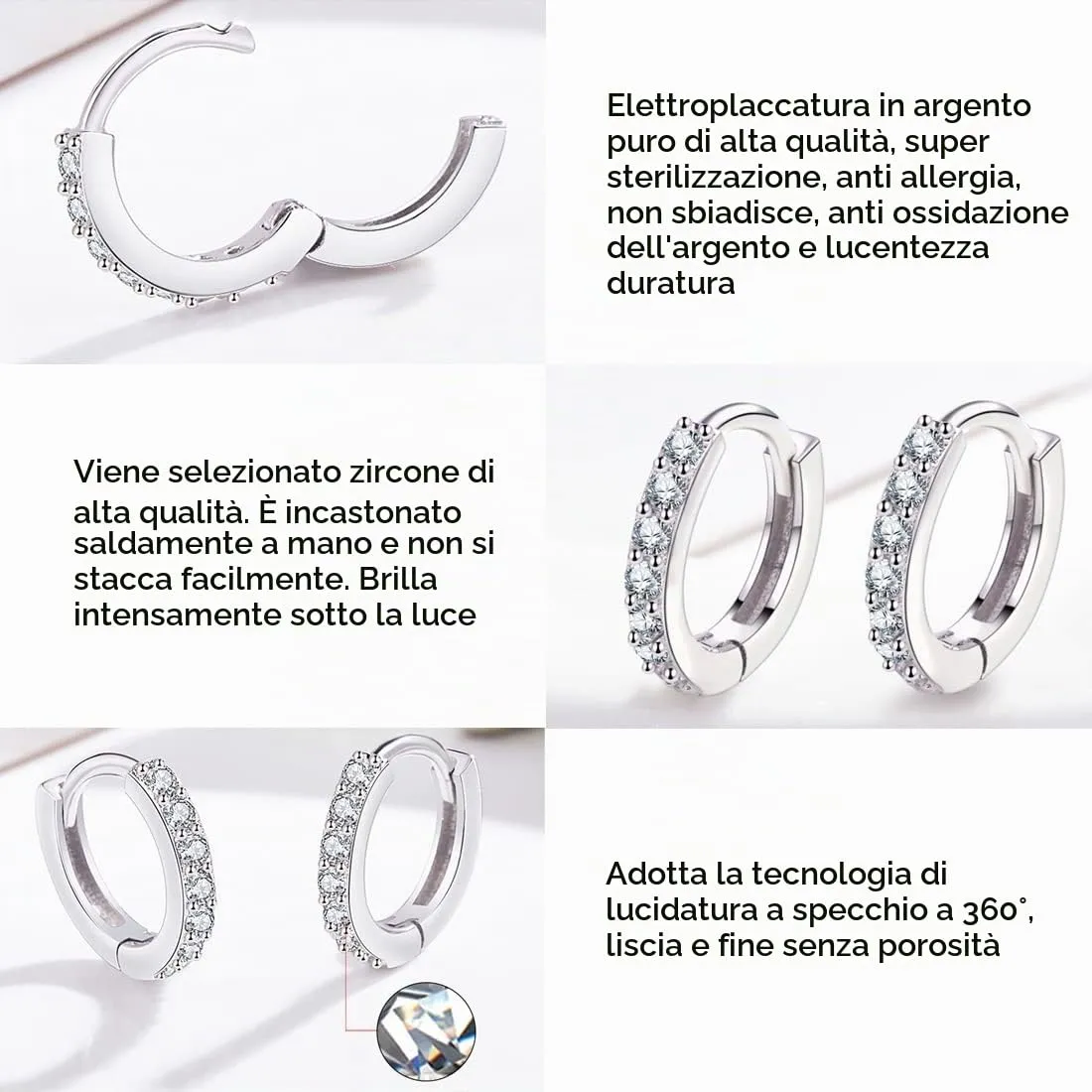 LuLiyLdJ Orecchini a cerchio in argento da donna, 3 paia, 10 mm, ipoallergenici - immagine 5