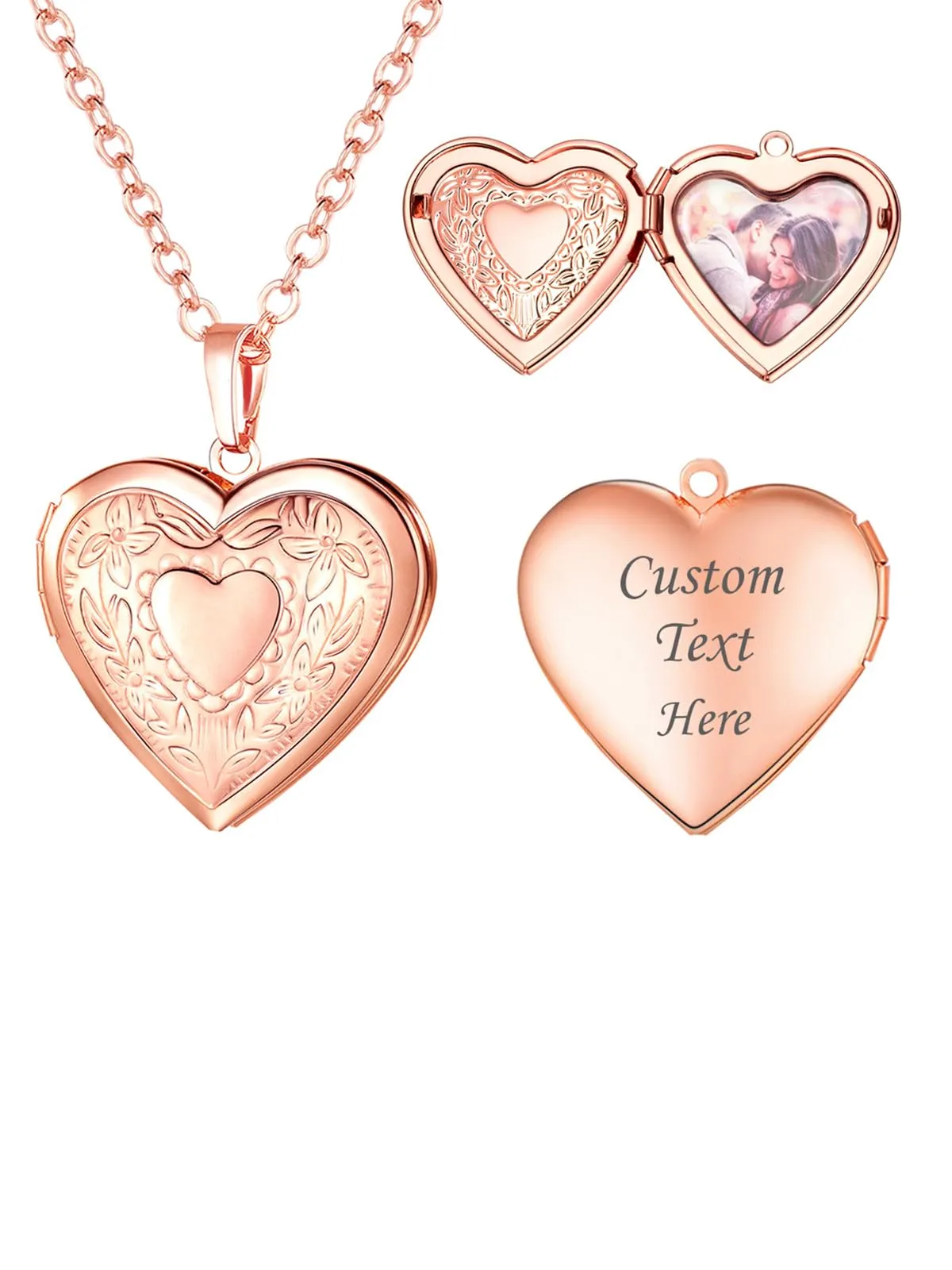 U7 Collana con Foto Personalizzata Cuore Oro Rosa in Acciaio Inossidabile - immagine 1