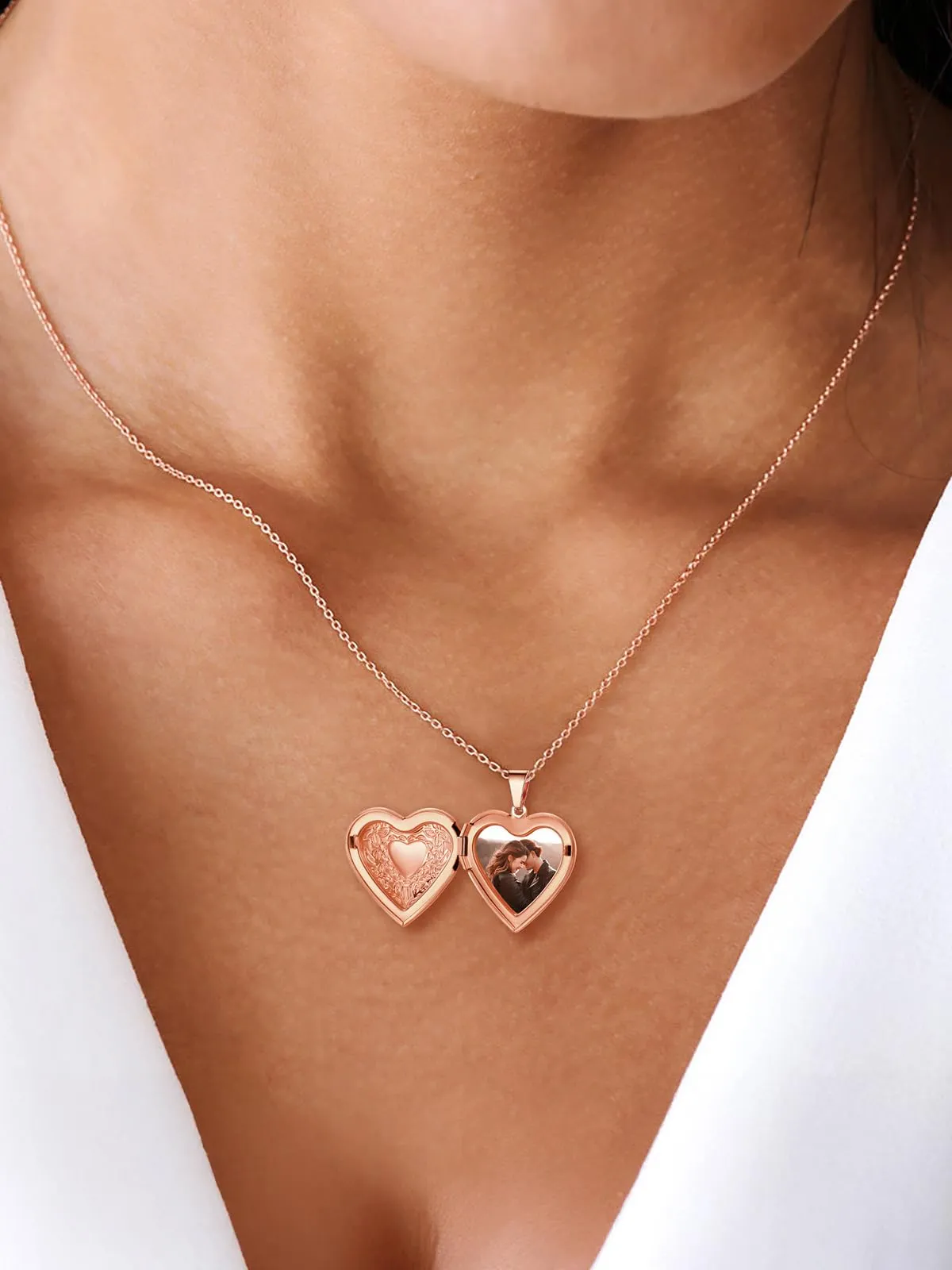 U7 Collana con Foto Personalizzata Cuore Oro Rosa in Acciaio Inossidabile - immagine 2