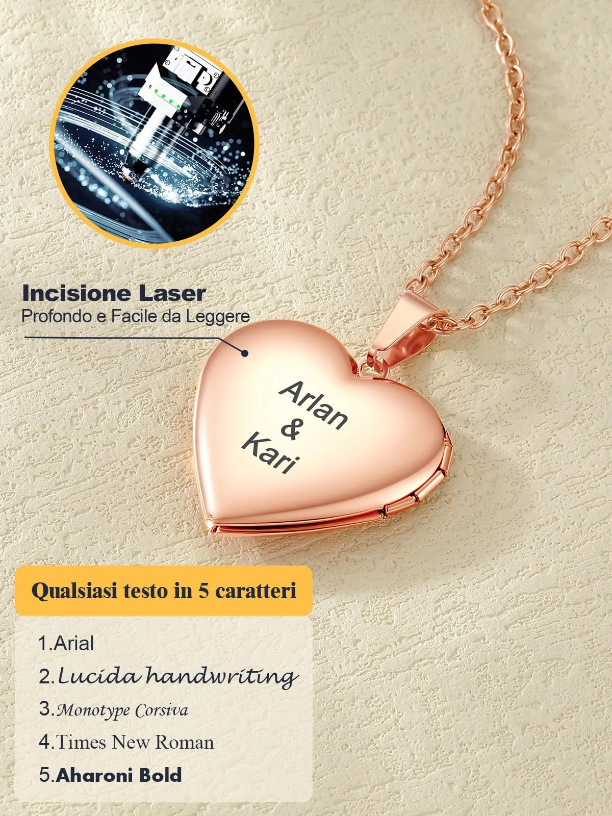 U7 Collana con Foto Personalizzata Cuore Oro Rosa in Acciaio Inossidabile - immagine 5