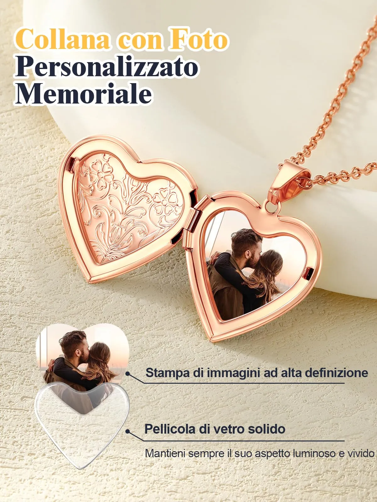 U7 Collana con Foto Personalizzata Cuore Oro Rosa Acciaio Inossidabile - immagine 4