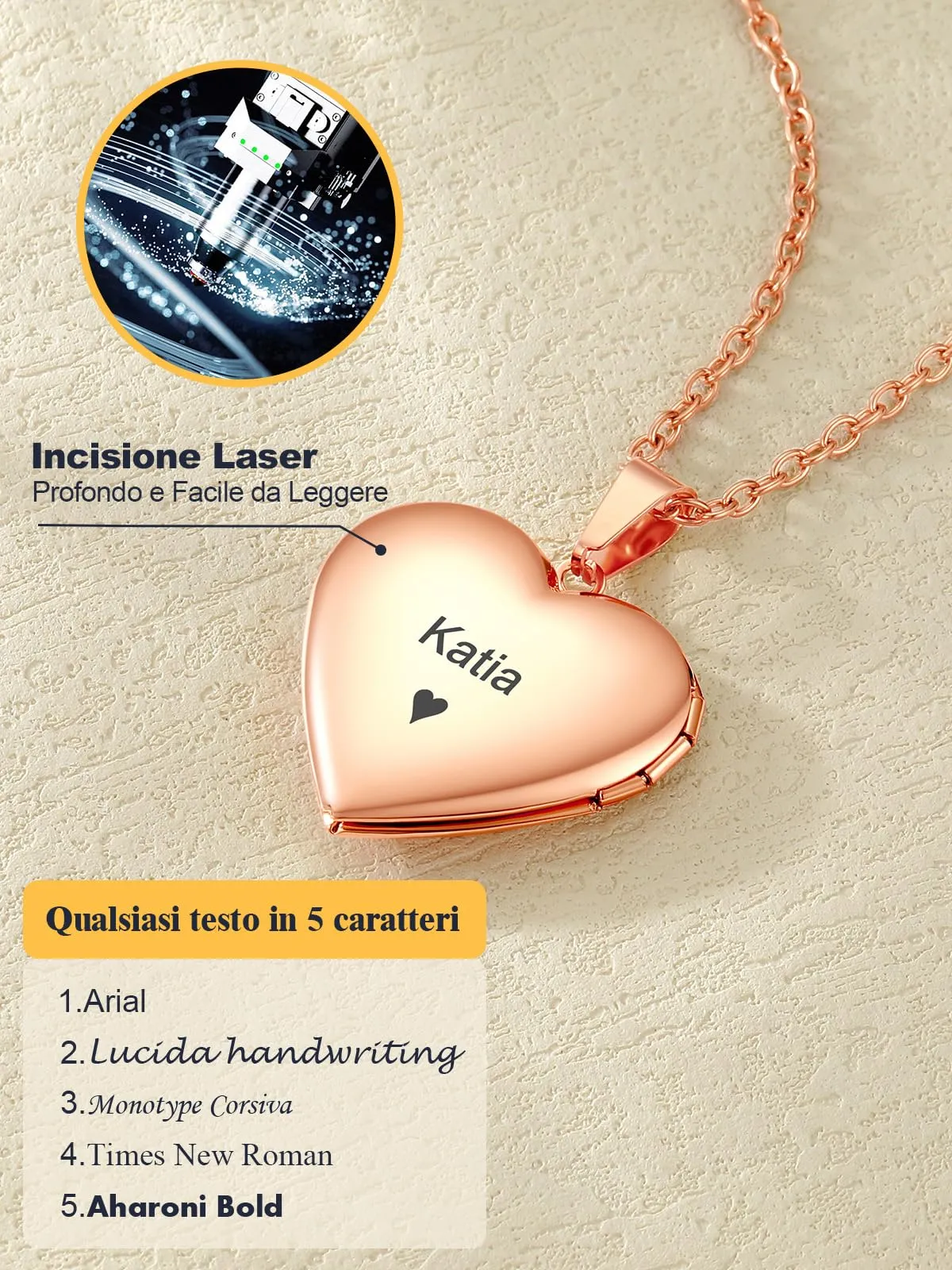 U7 Collana con Foto Personalizzata Cuore Oro Rosa Acciaio Inossidabile - immagine 5