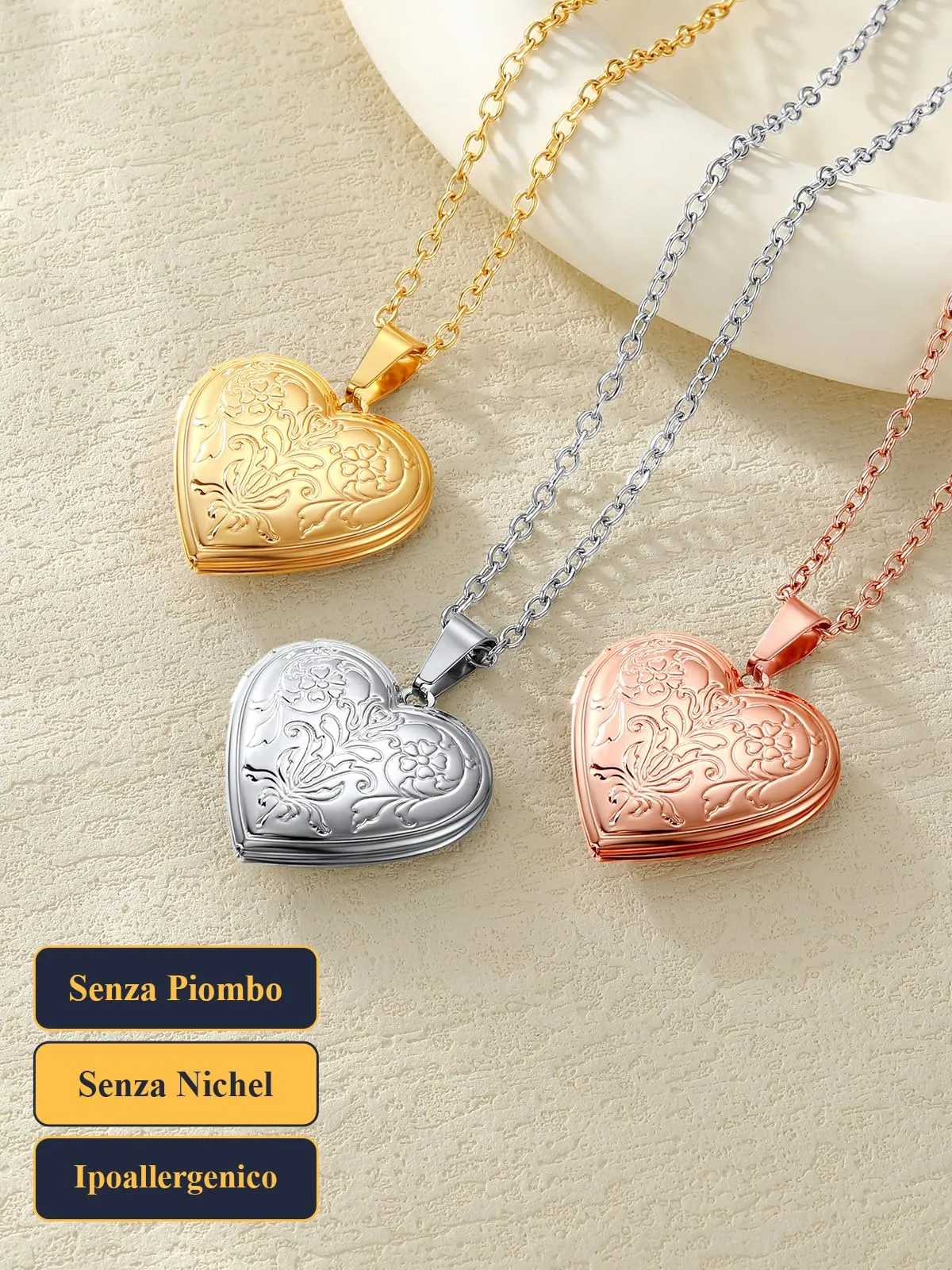 U7 Collana con Foto Personalizzata Cuore Oro Rosa Acciaio Inossidabile - immagine 7