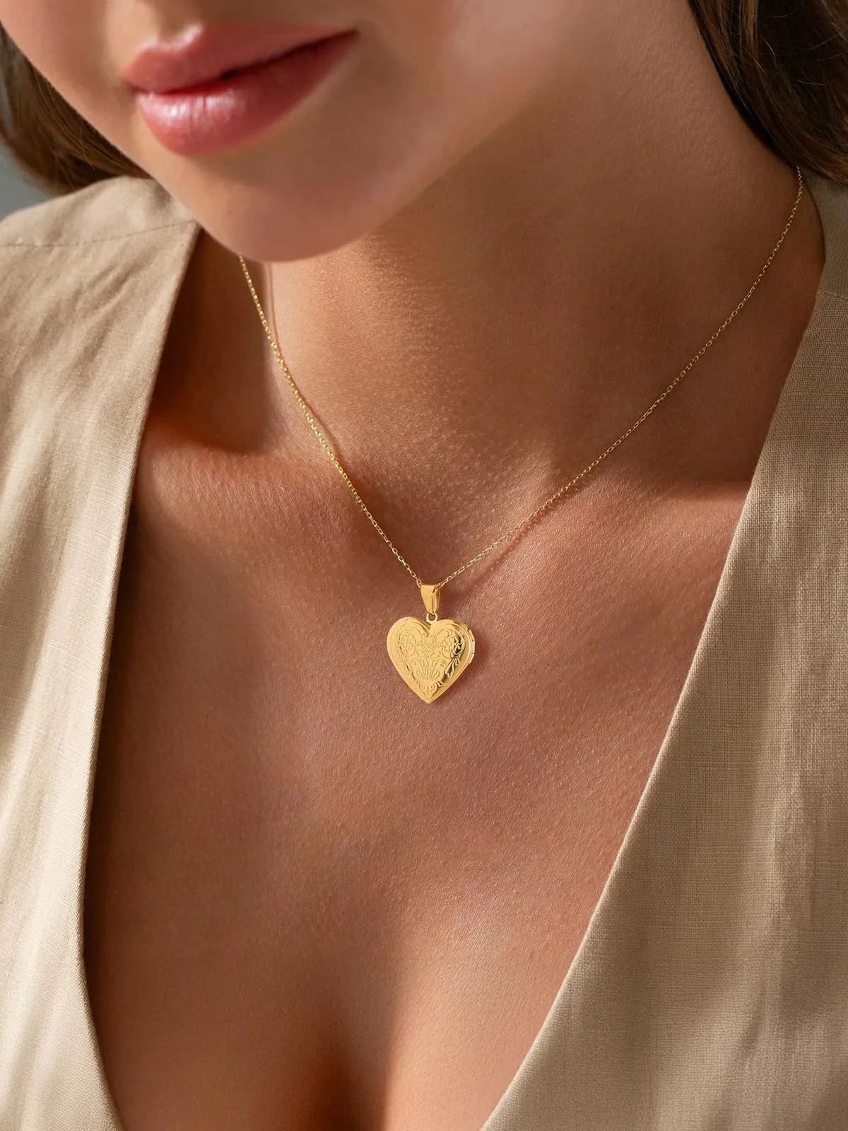 U7 Collana con Foto Personalizzata a Cuore in Acciaio Inossidabile Oro - immagine 2