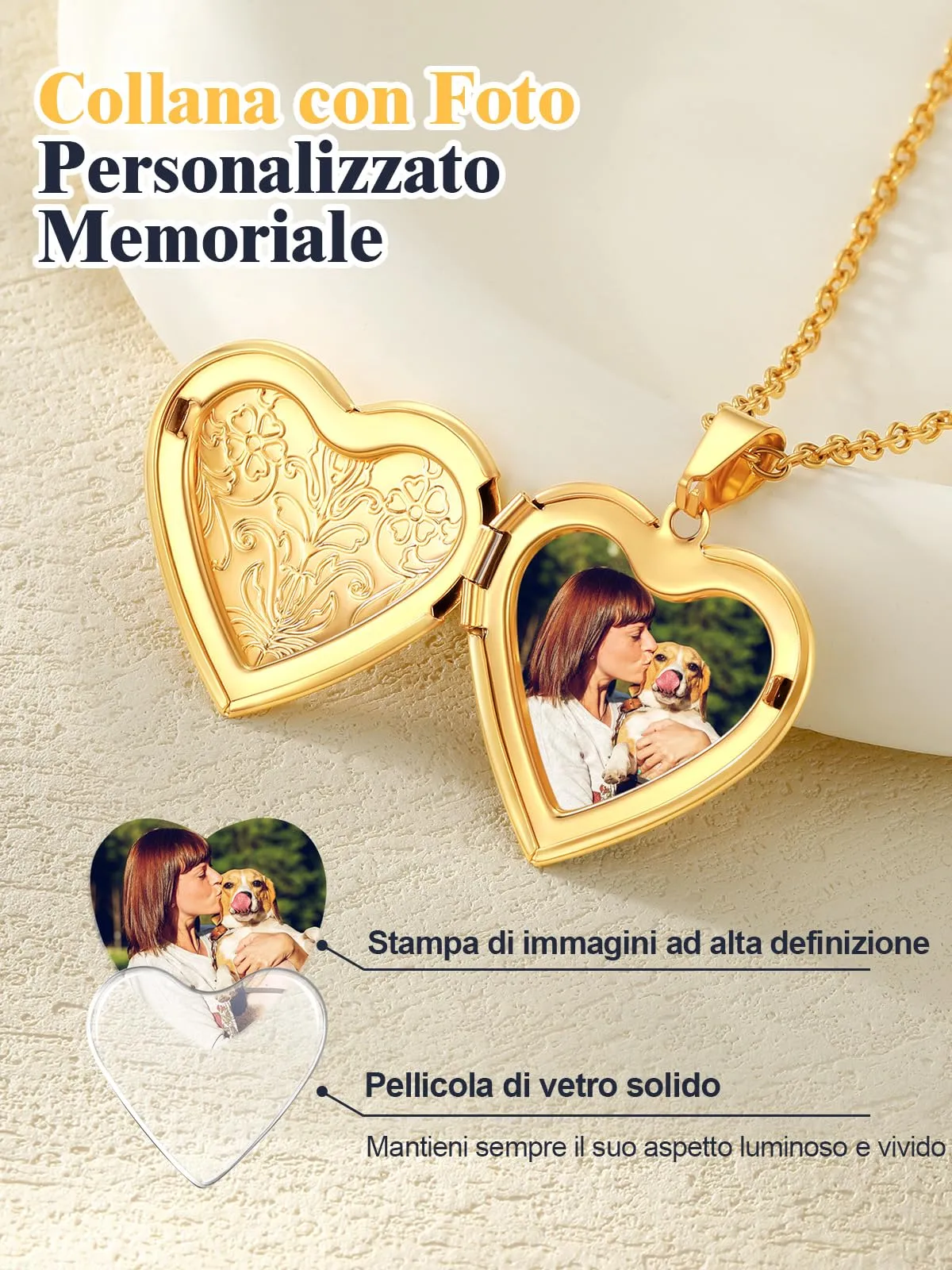 U7 Collana con Foto Personalizzata a Cuore in Acciaio Inossidabile Oro - immagine 5