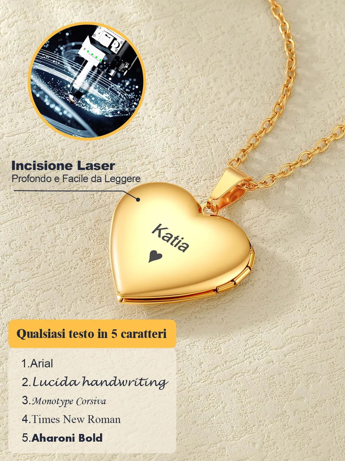 U7 Collana con Foto Personalizzata a Cuore in Acciaio Inossidabile Oro - immagine 6
