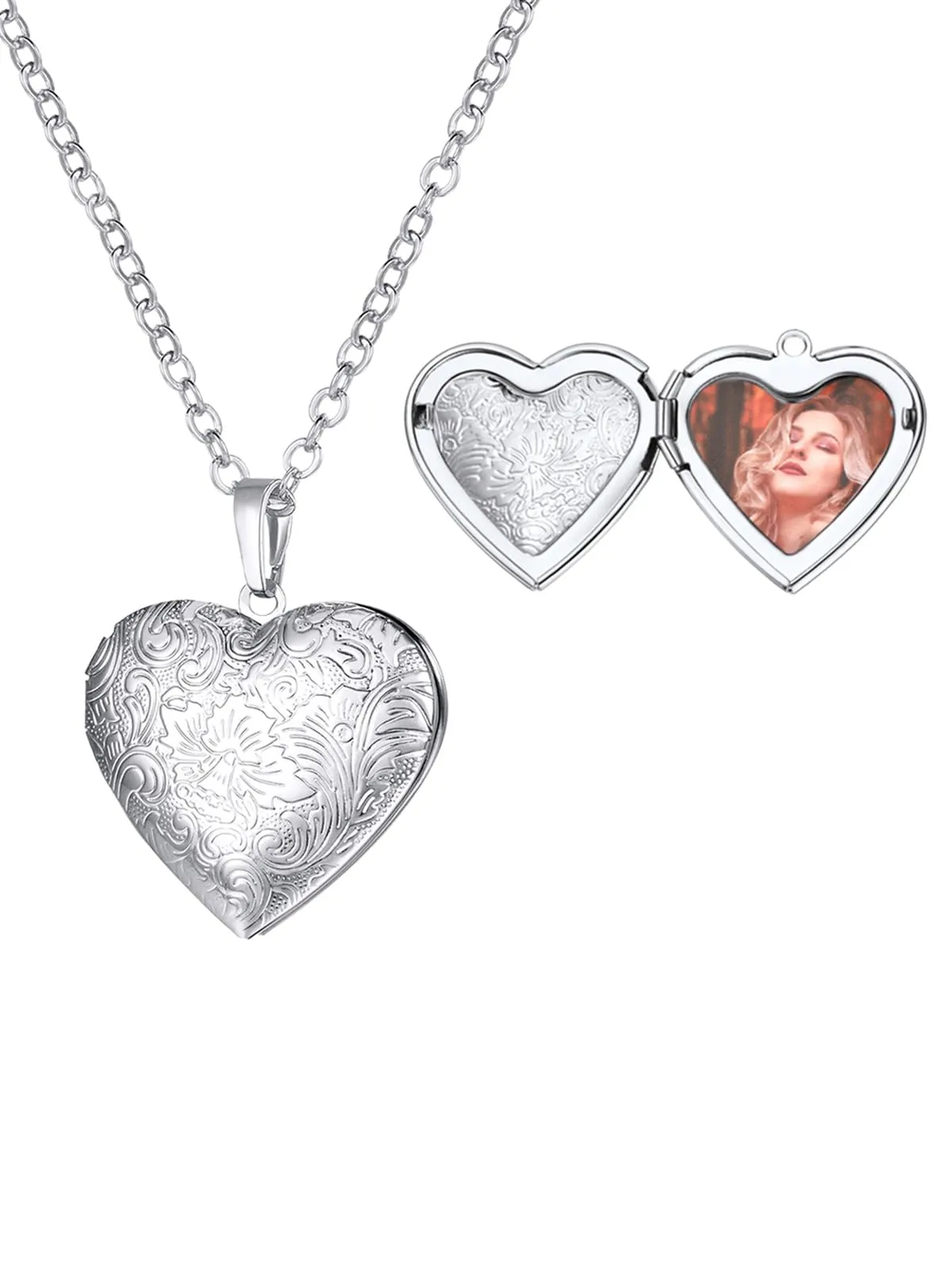 U7 Collana con Foto Personalizzata Donna Cuore Apribile Acciaio Inossidabile - immagine 1