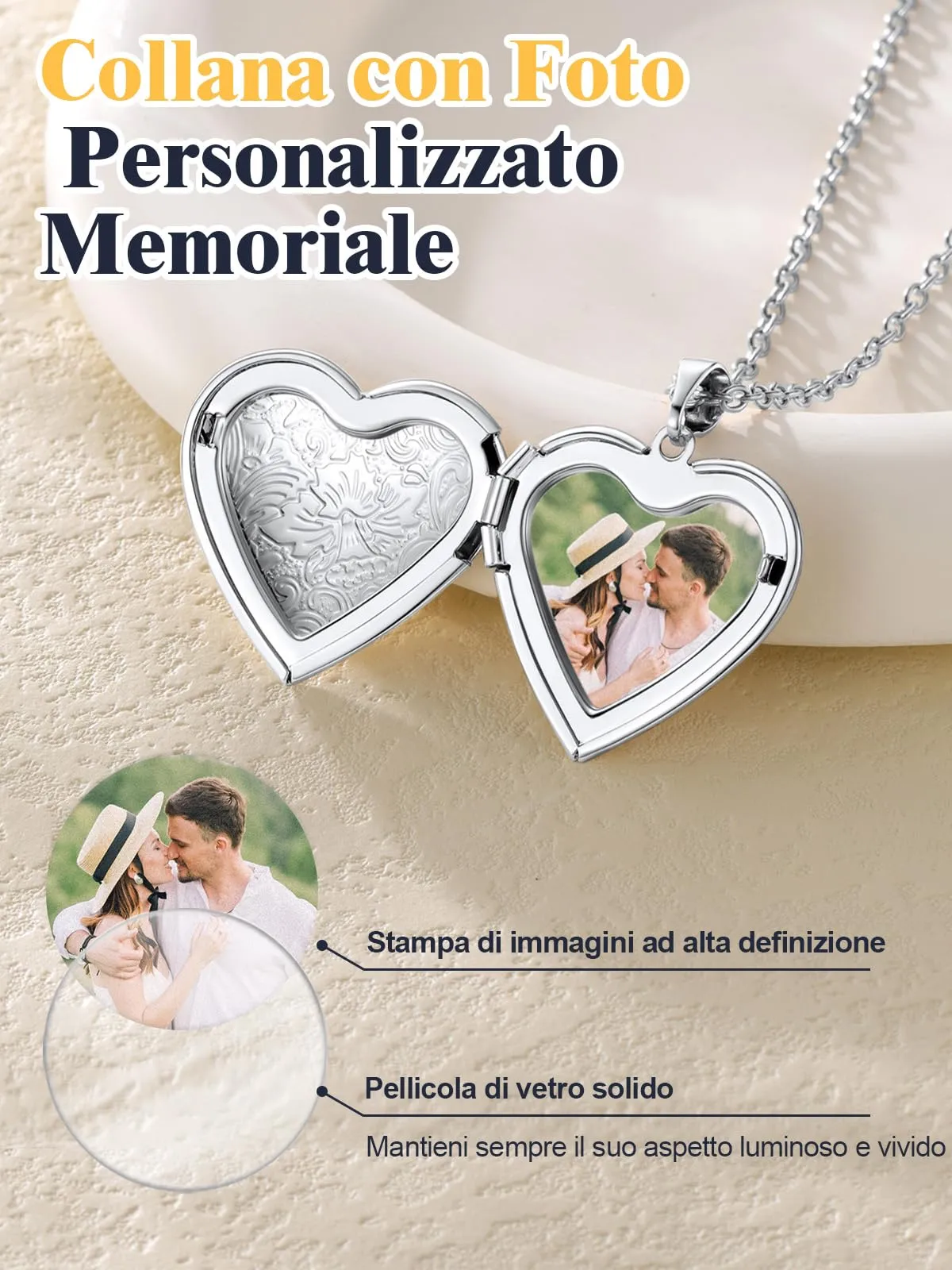 U7 Collana con Foto Personalizzata Donna Cuore Apribile Acciaio Inossidabile - immagine 4