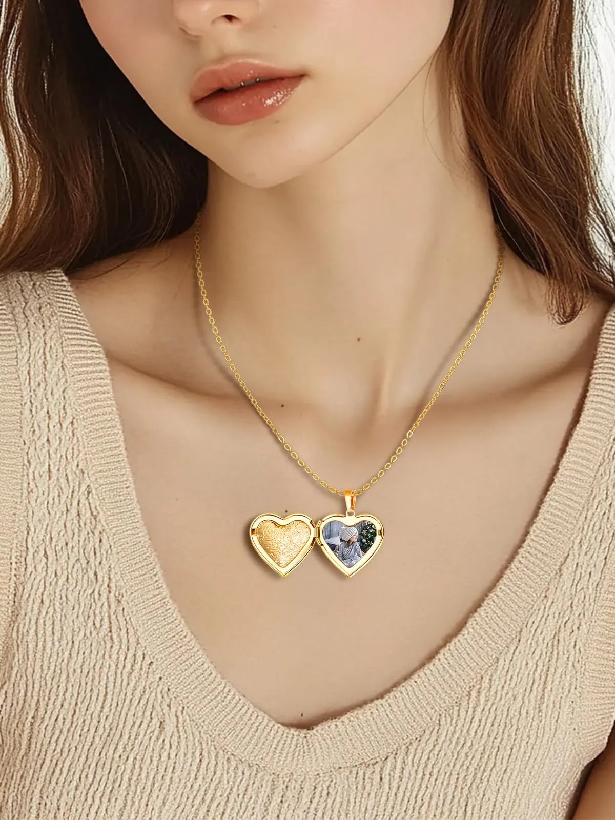 U7 Collana Cuore con Foto Personalizzata in Acciaio Inossidabile Oro - immagine 2