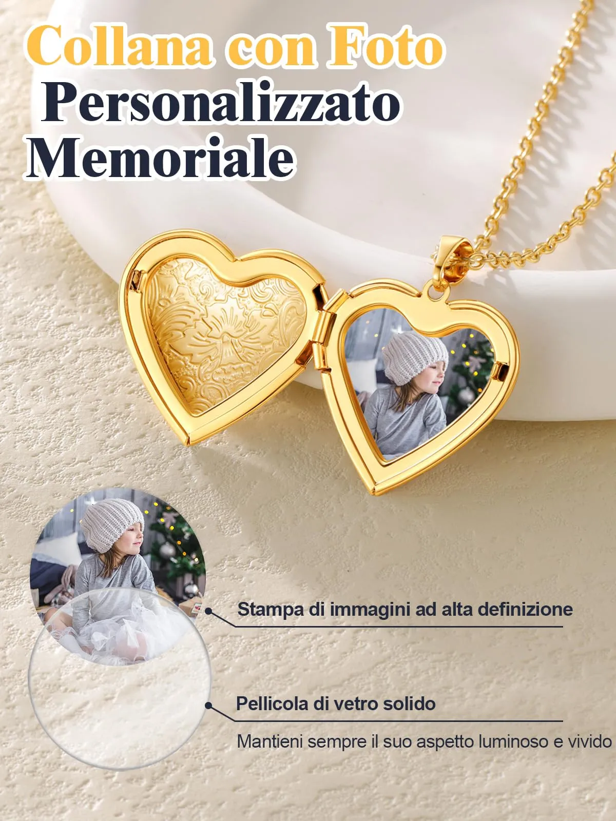 U7 Collana Cuore con Foto Personalizzata in Acciaio Inossidabile Oro - immagine 4