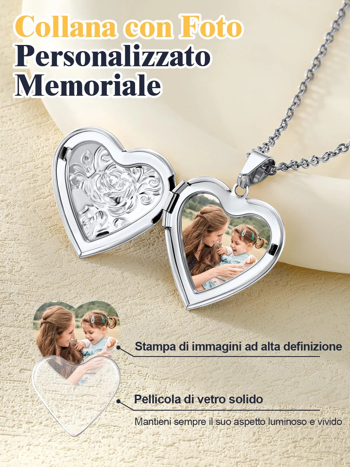 U7 Collana con Foto Personalizzata Cuore Apribile in Acciaio Inossidabile - immagine 5