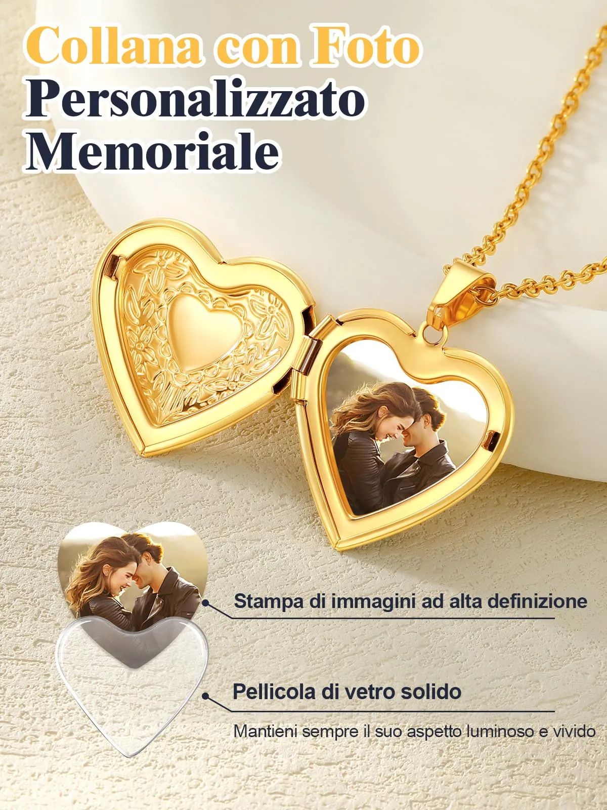 U7 Collana con Foto Personalizzata Cuore Oro Acciaio Inossidabile - immagine 4