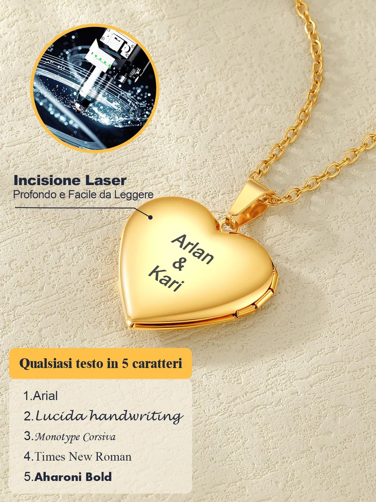 U7 Collana con Foto Personalizzata Cuore Oro Acciaio Inossidabile - immagine 5