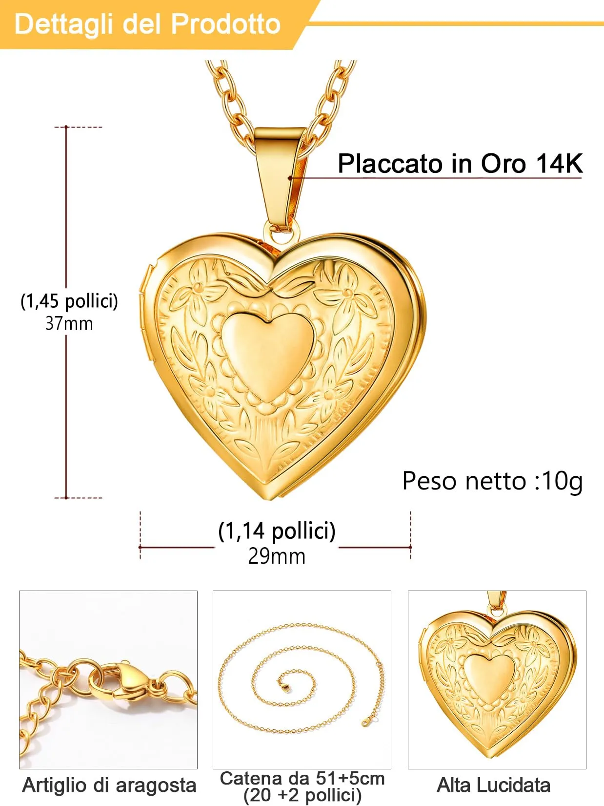 U7 Collana con Foto Personalizzata Cuore Oro Acciaio Inossidabile - immagine 6
