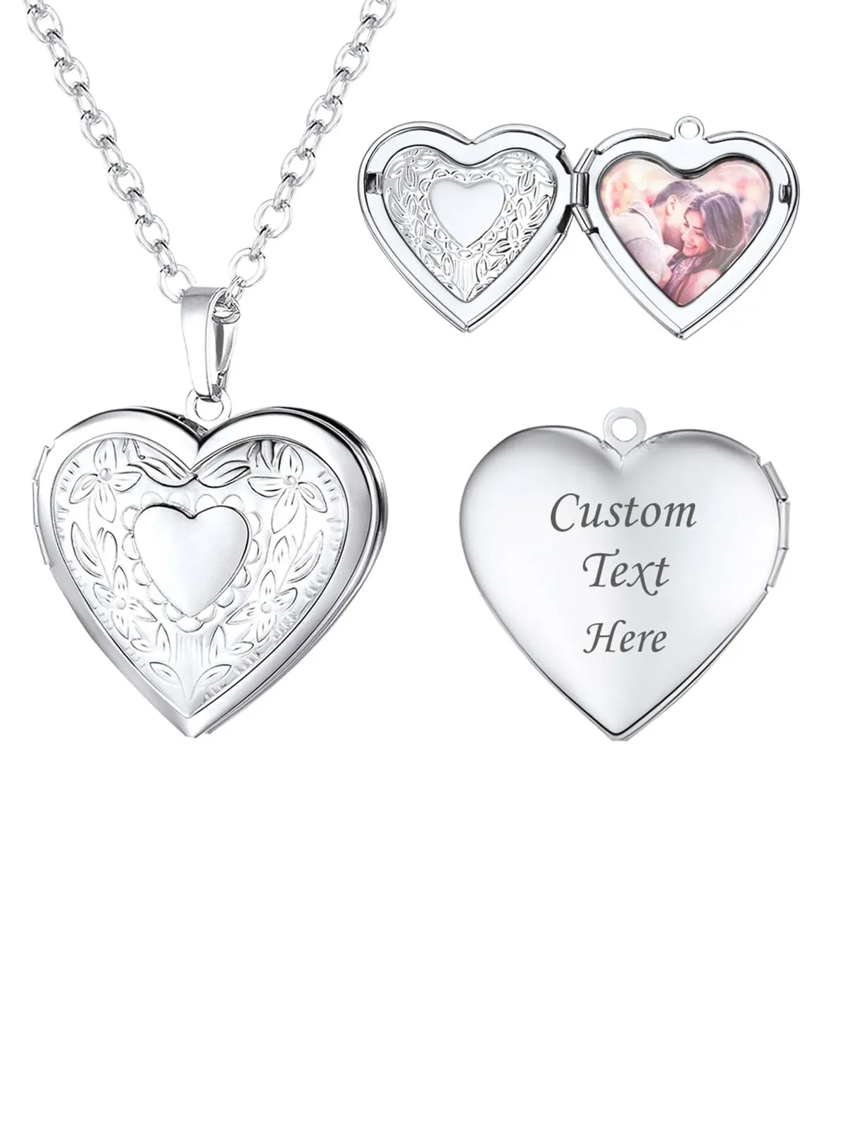 U7 Collana con Foto Personalizzata Cuore Apribile in Acciaio Inossidabile 316L, 50 cm - immagine 1